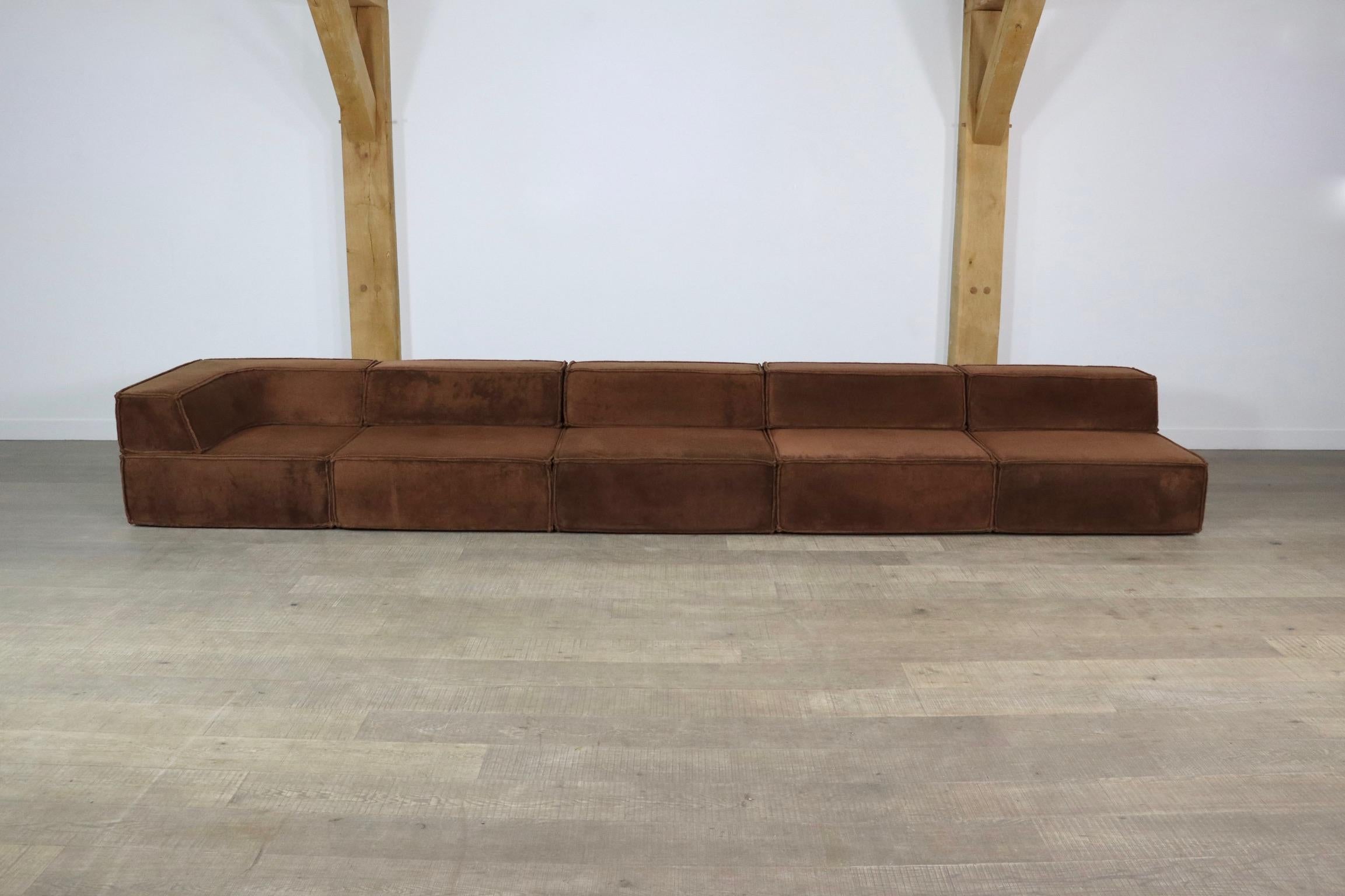 Beautiful and iconic modular sofa in stunning brown teddy fabric, which was created in 1972 by Team Form AG in Switzerland for COR. The sofa consists of three large elements of two of which are corners, and two small elements of which one is a pouf.