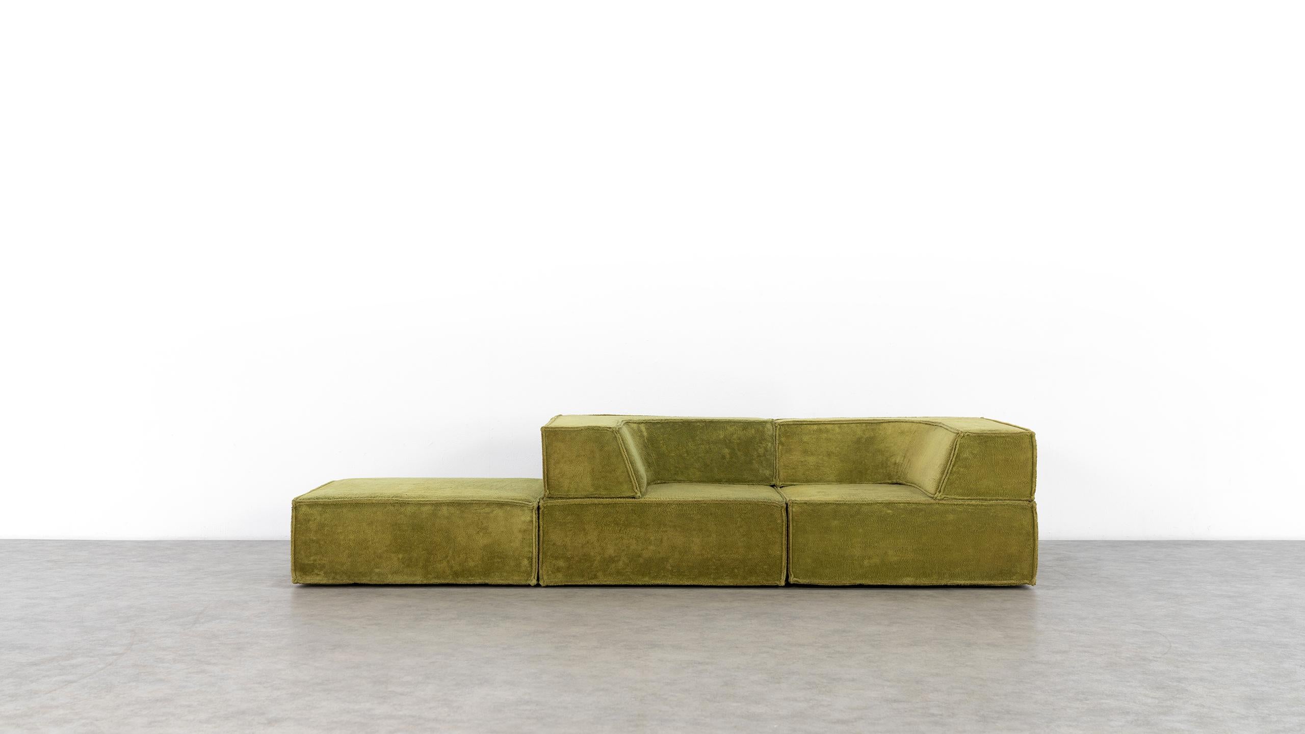 German COR Trio Modular Sofa, in Green Teddy, 1972 Design by Team Form AG