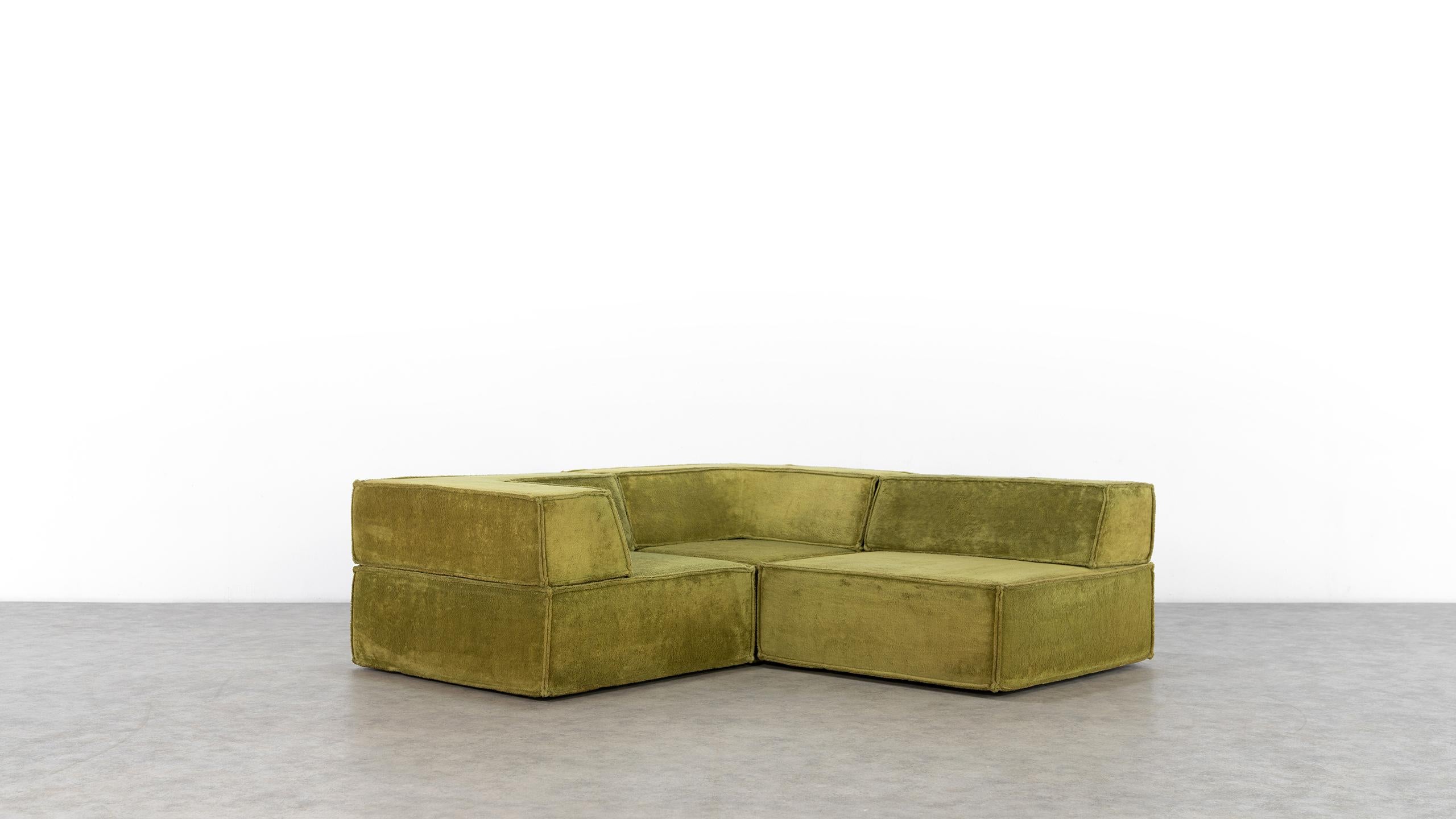 Fabric COR Trio Modular Sofa, in Green Teddy, 1972 Design by Team Form AG