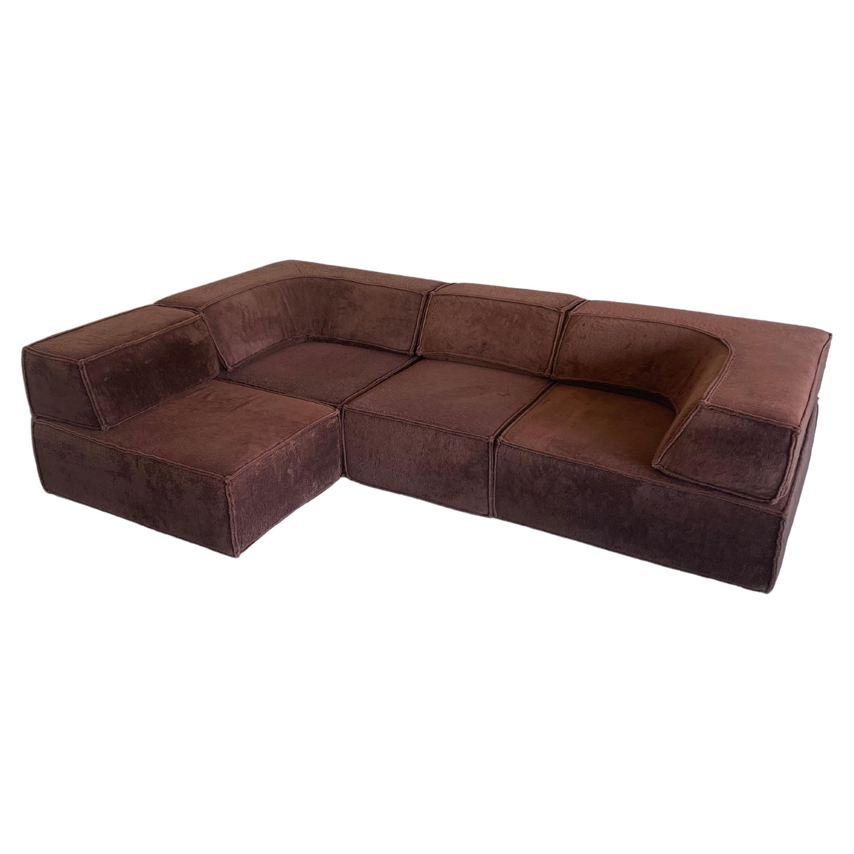 All-foam “Trio” sofa by design duo Team Form AG for German manufacturer COR. Custom reddish brown teddy fabric designed specifically for the Trio. 

Designed to represent maximum mobility, the sofa is comprised of fully modular seats, backrests, and