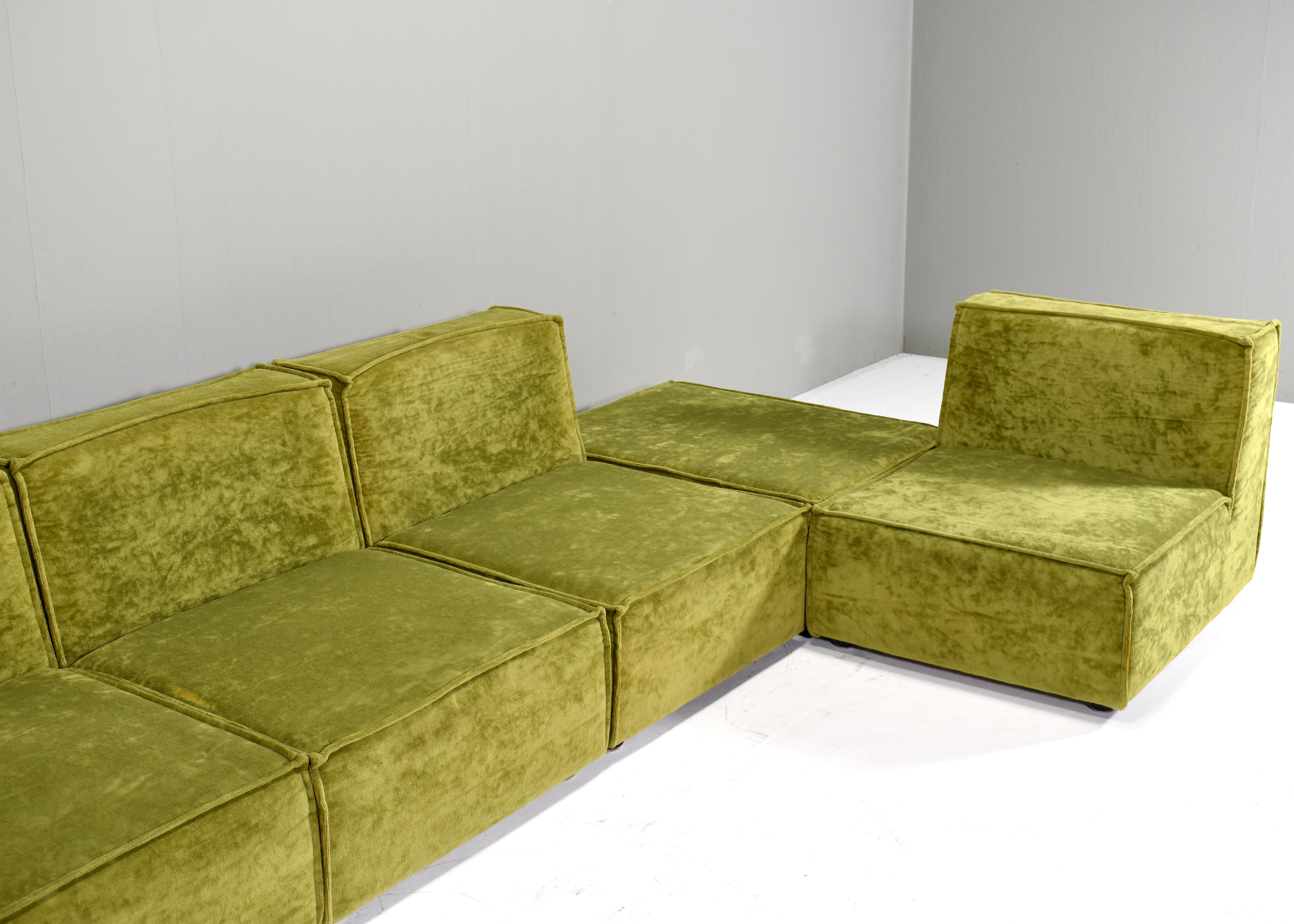COR TRIO style green velvet seventies sectional sofa, circa 1970 9