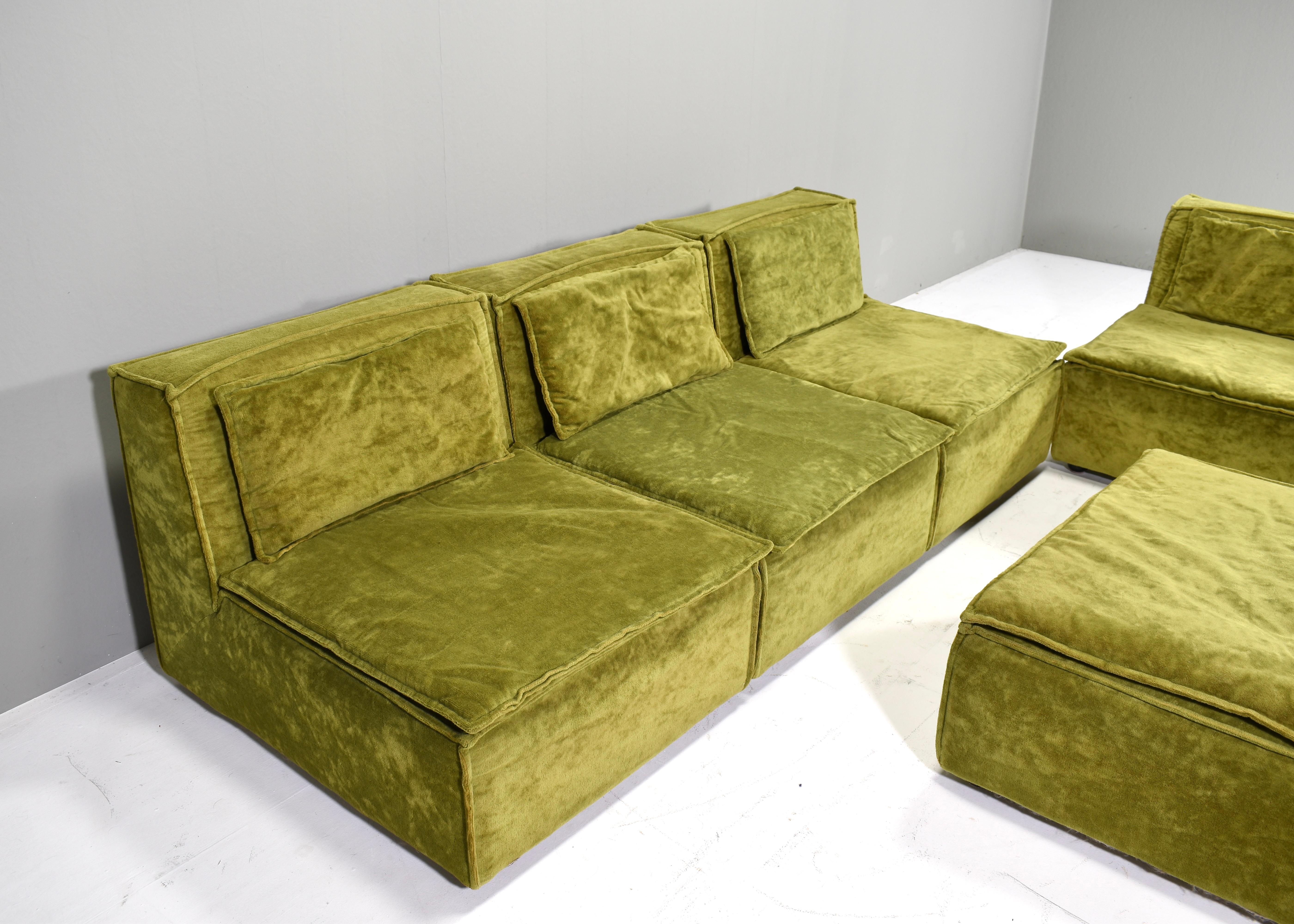 COR TRIO style green velvet seventies sectional sofa, circa 1970 11