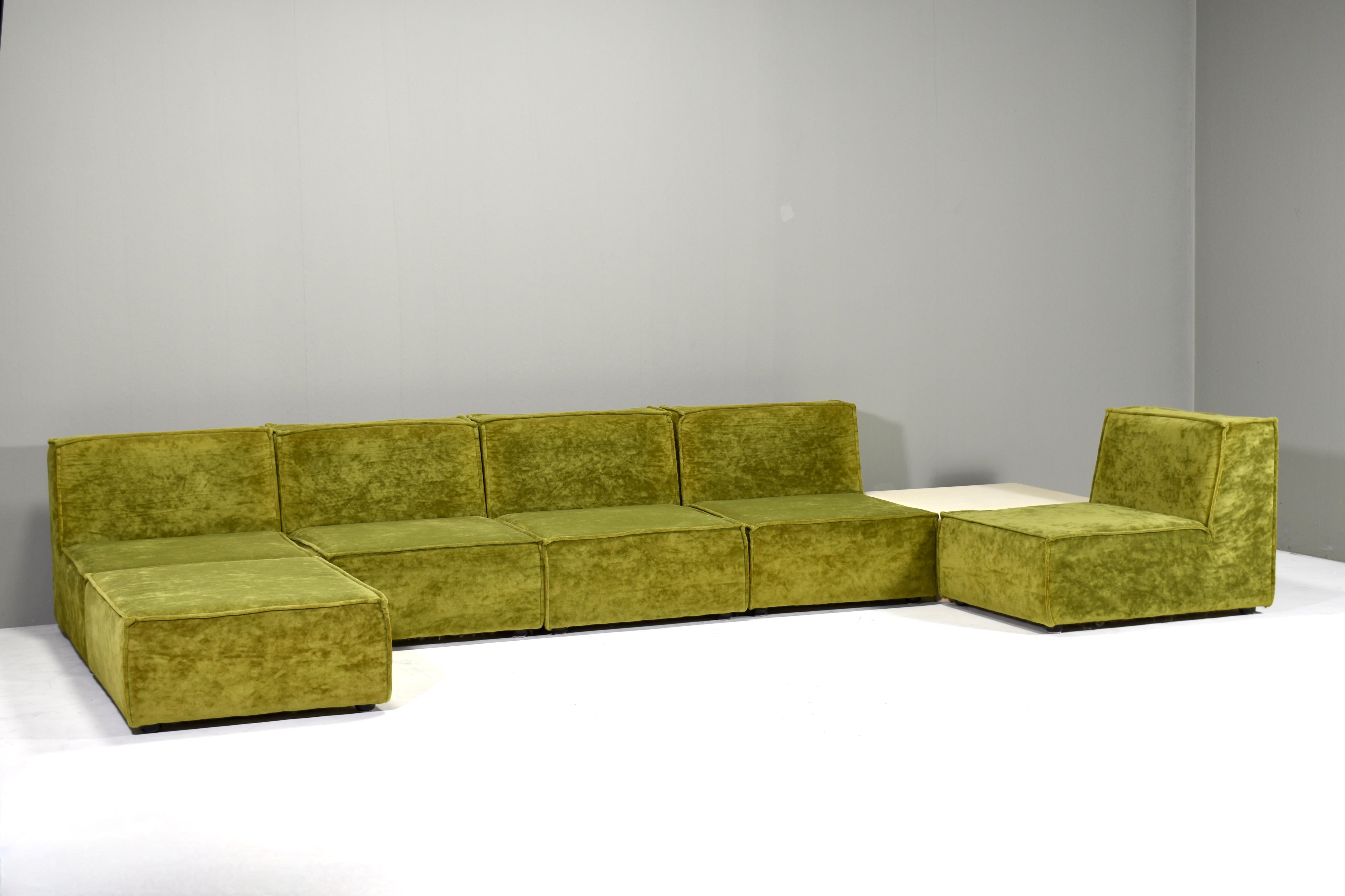 European COR TRIO style green velvet seventies sectional sofa, circa 1970