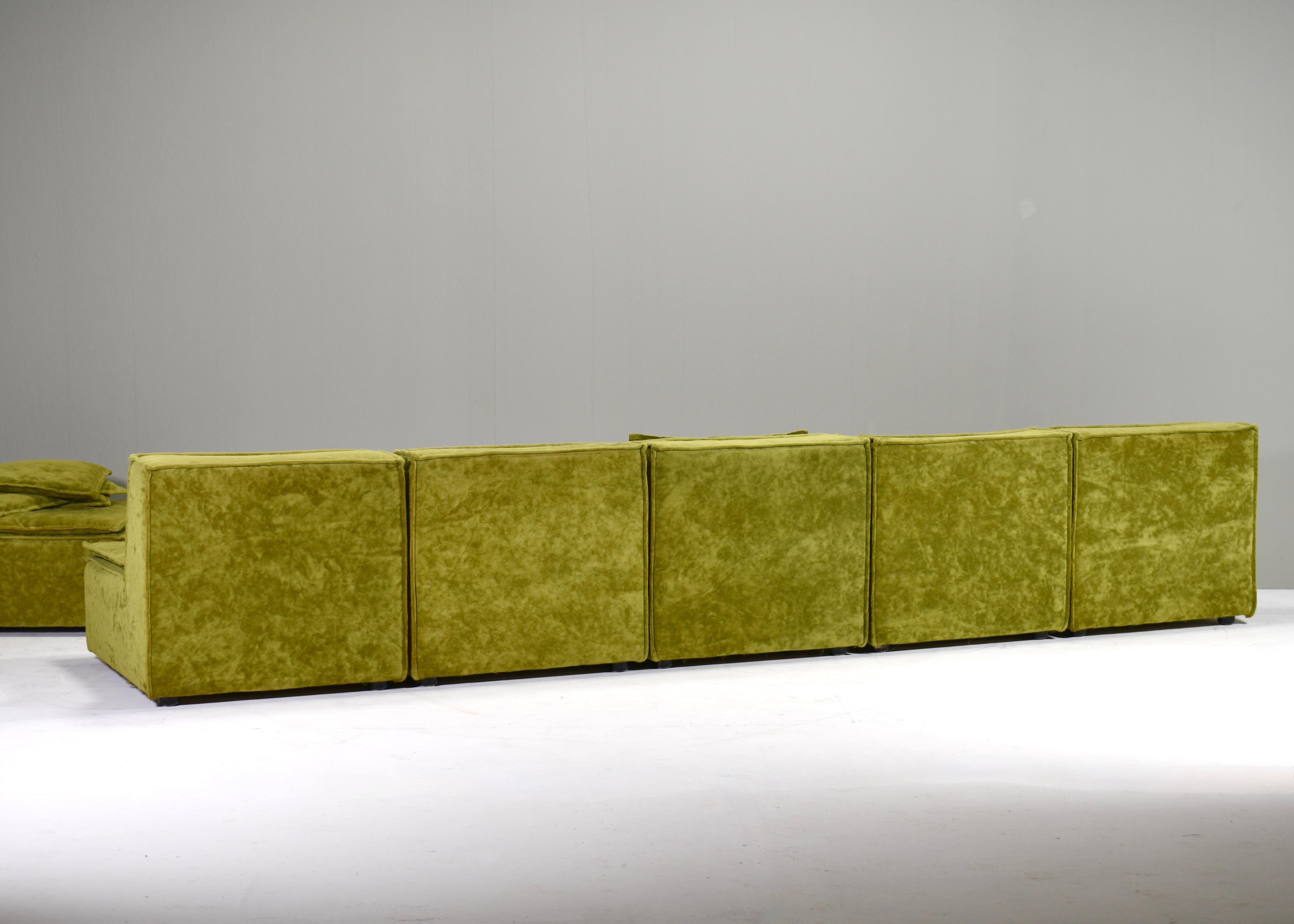 Velvet COR TRIO style green velvet seventies sectional sofa, circa 1970