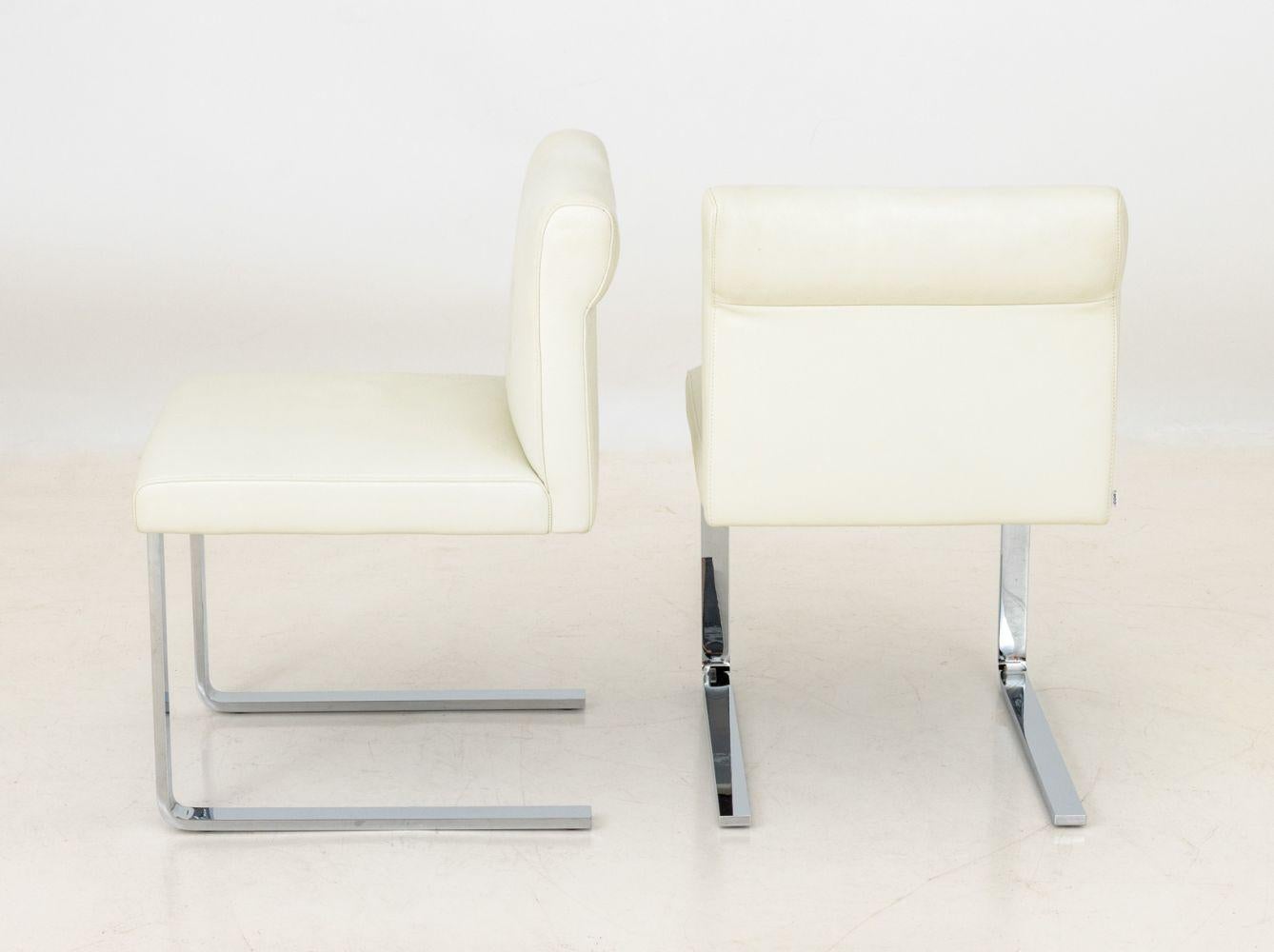 Moderno Sedie da pranzo CORS in pelle bianca e cromo, coppia