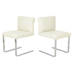 COR White Leather & Chrome Dining Chairs, Pair