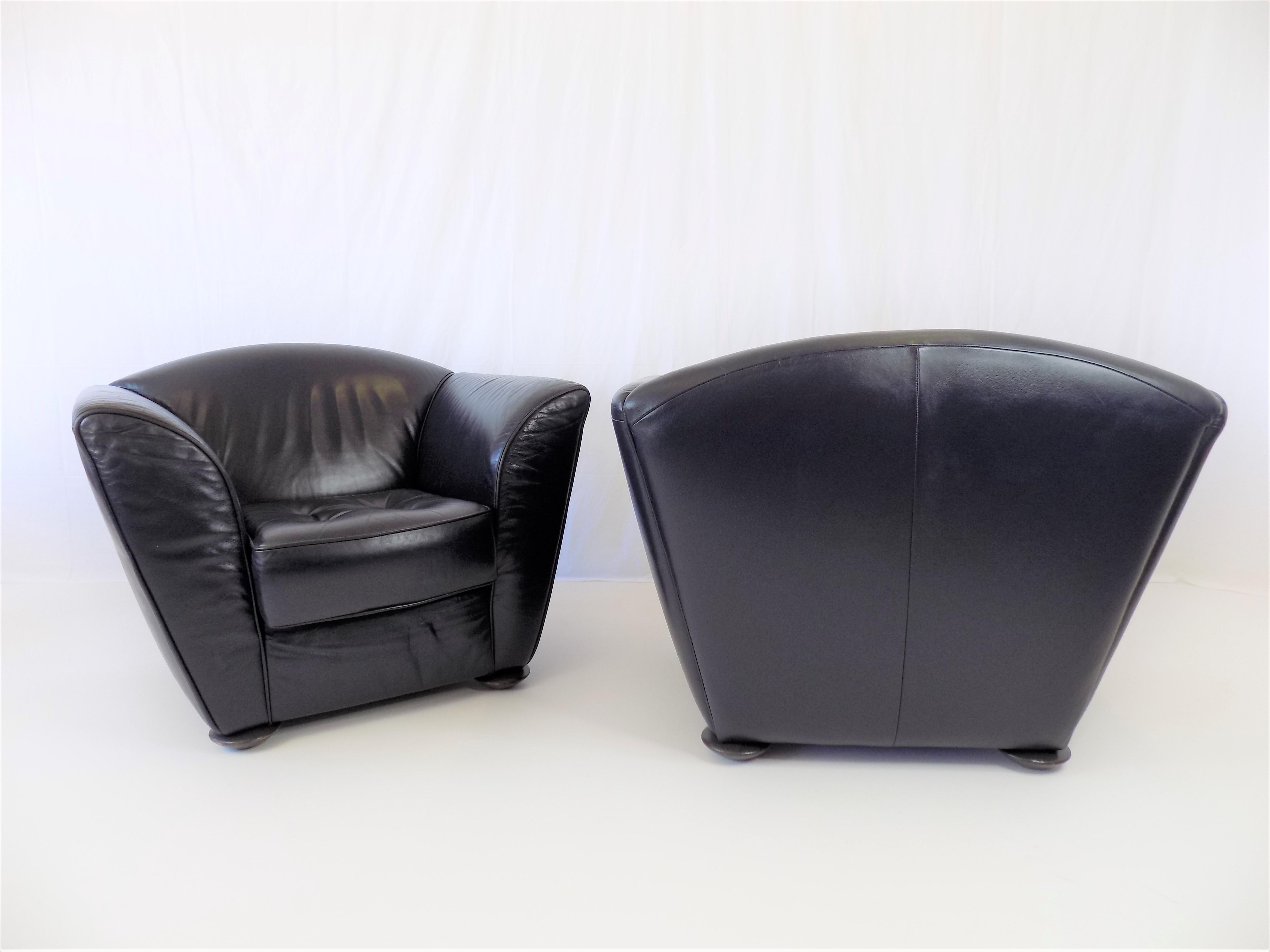 Post-Modern Cor Zelda Set of 2 Leather Armchairs By Peter Maly, Germany, 1980 For Sale