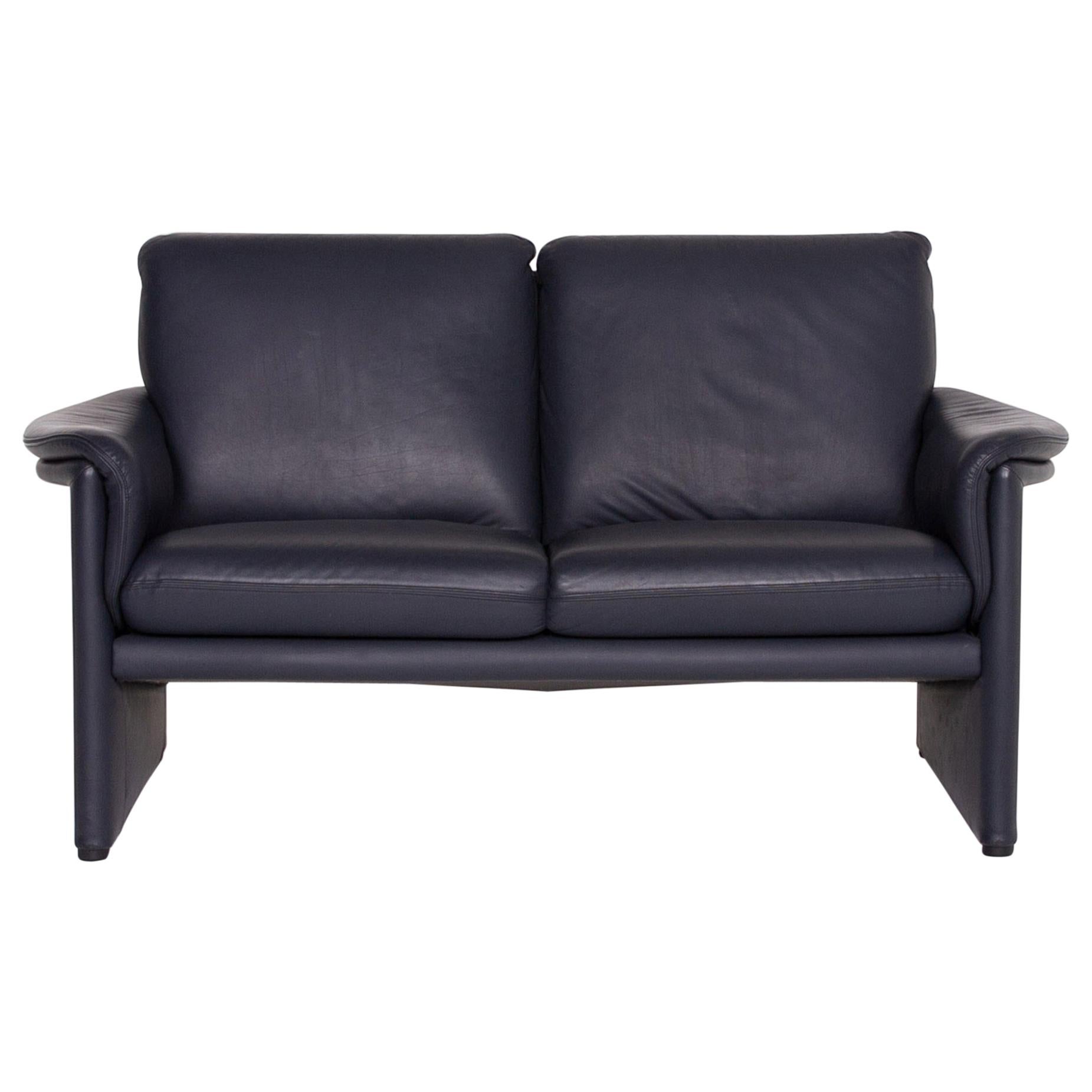 COR Zento Leather Sofa Blue Two-Seat For Sale