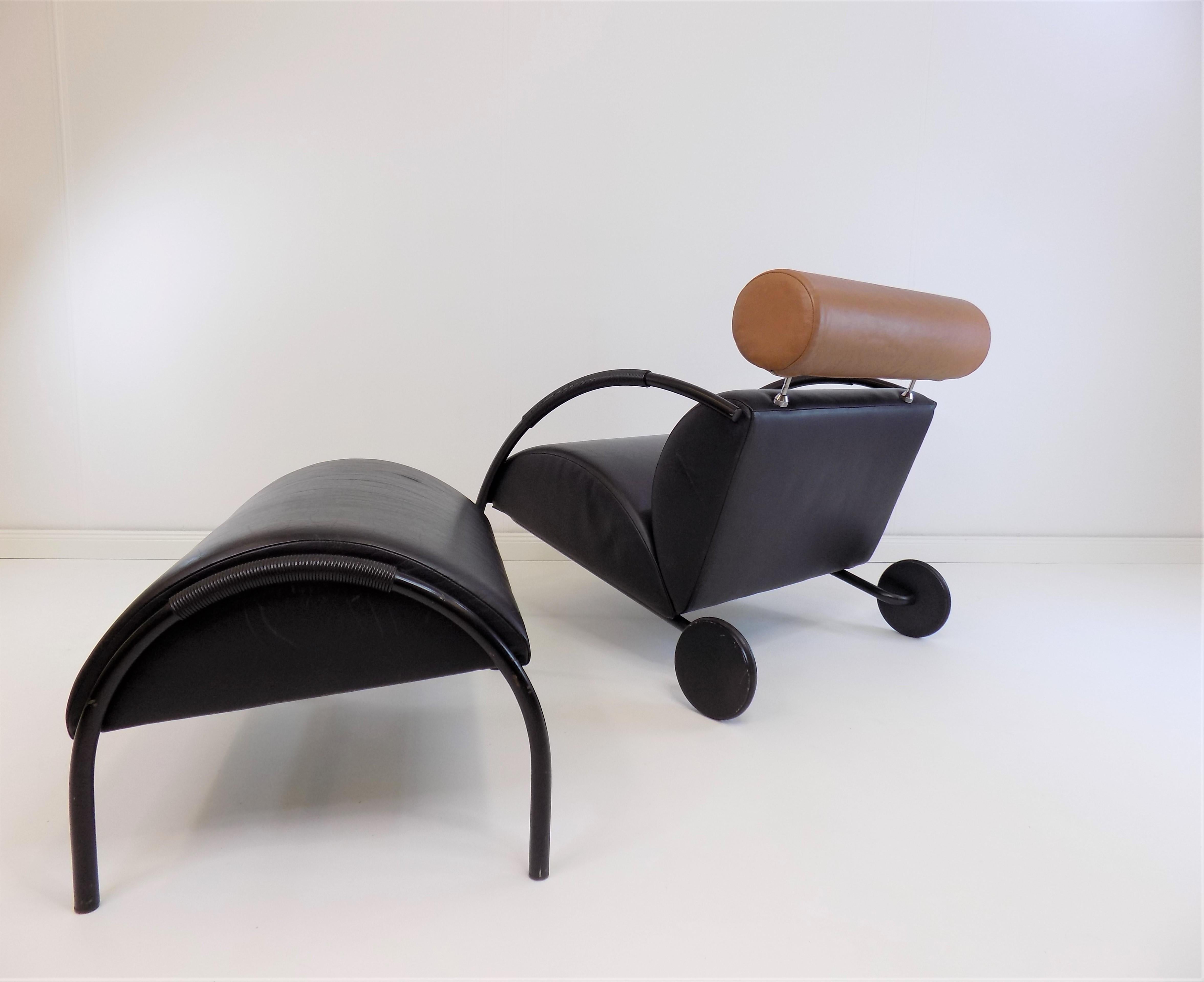 Post-Modern COR Zyklus Leather Armchair with Ottoman by Peter Maly