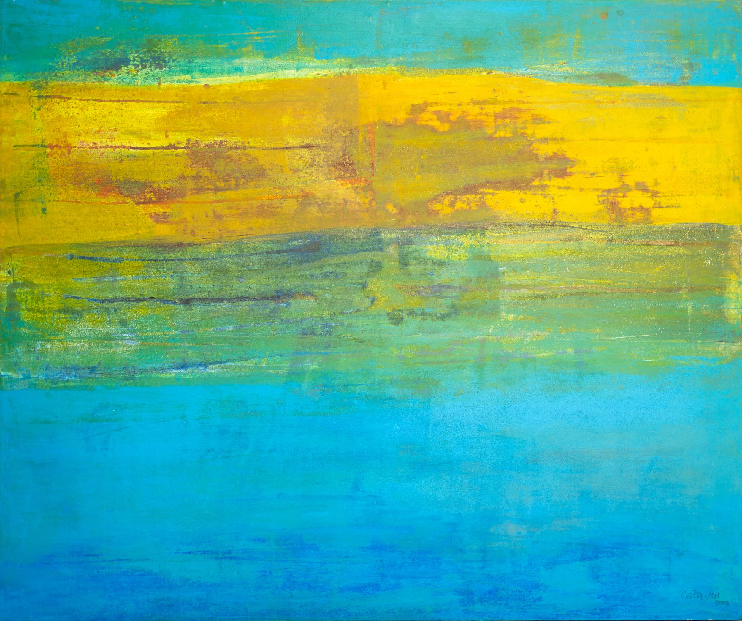 Cora Van Abstract Painting - Blue, Green, and Yellow Gestural Abstract