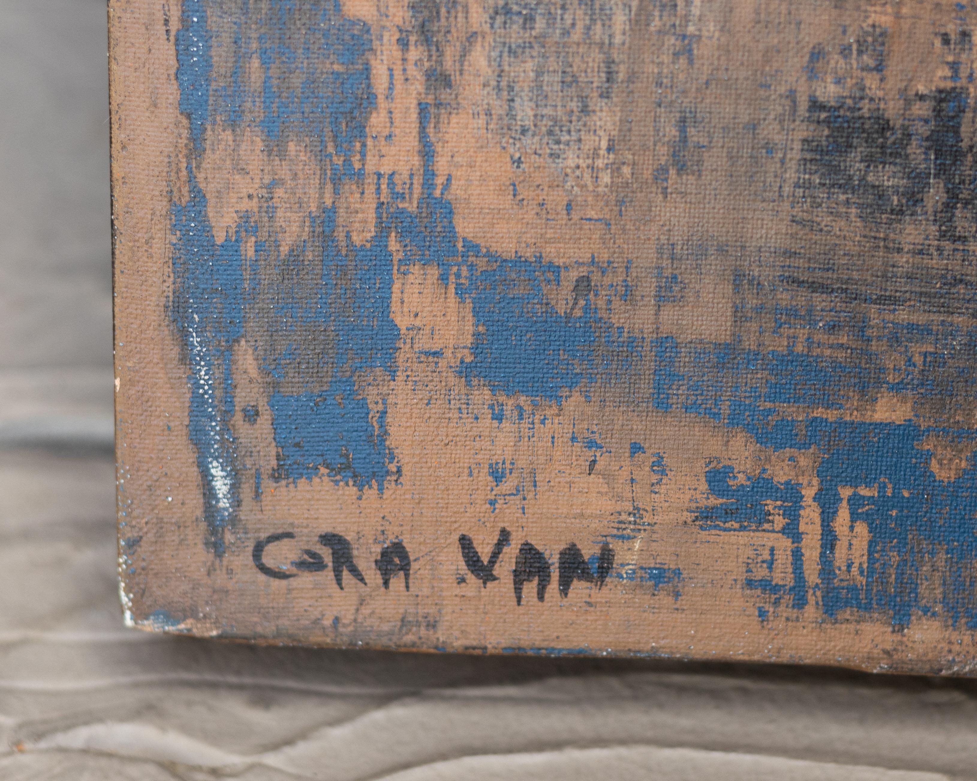 Blu, umido e giallo astratto - Painting di Cora Van
