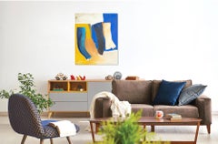 Yellow, Blue, and White Gestural Abstract