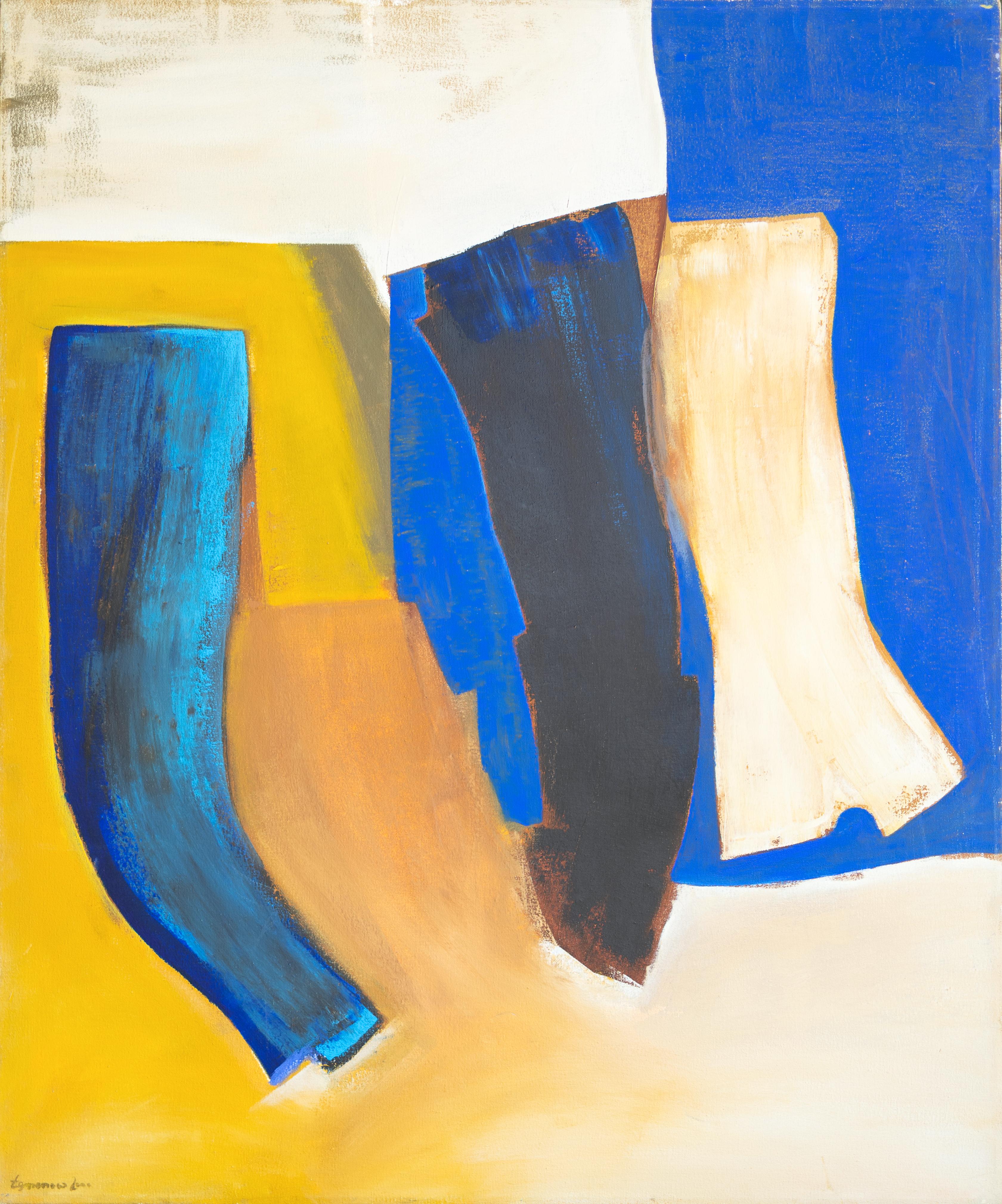 Charly Tomorrow Abstract Painting - Yellow, Blue, and White Gestural Abstract
