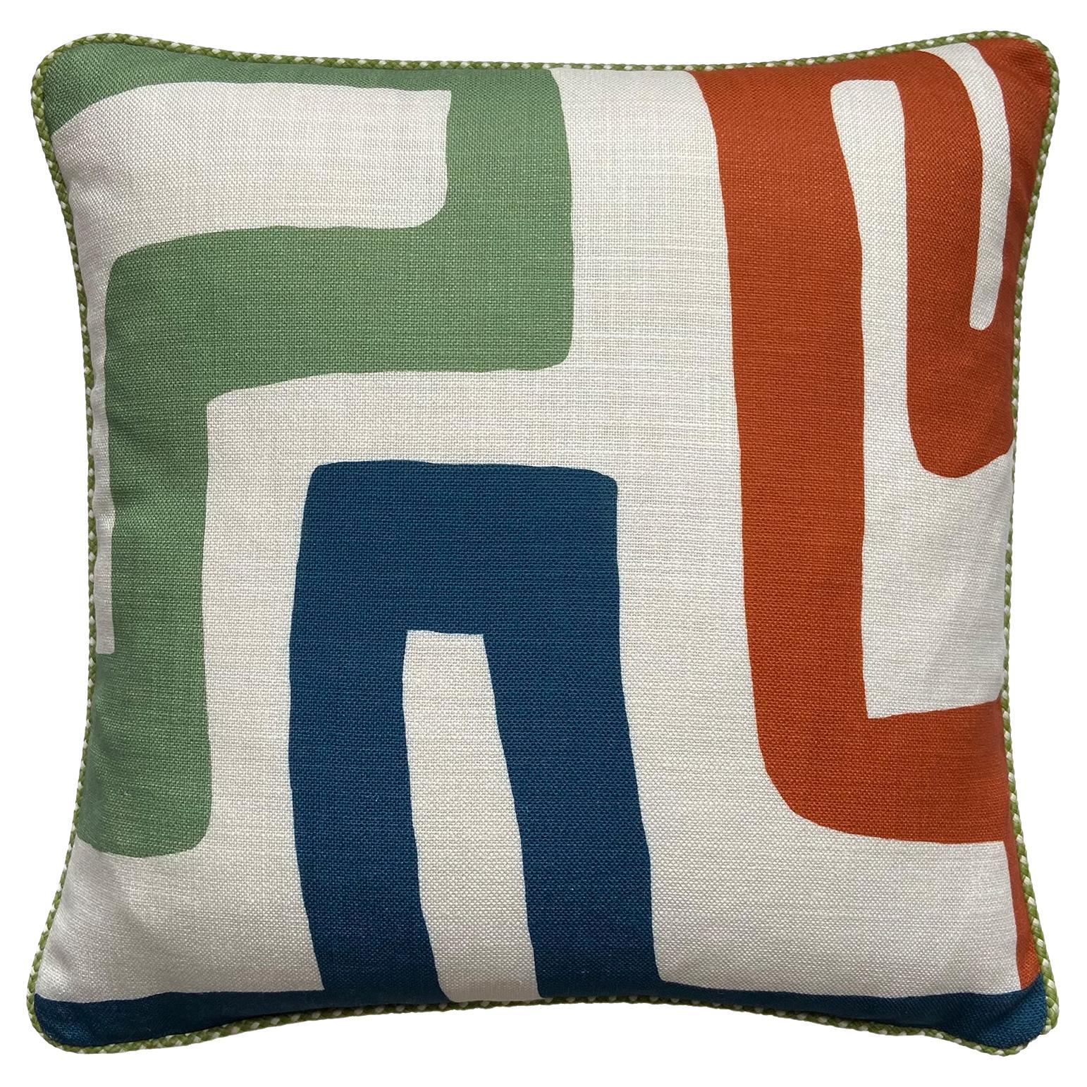 Cora White Kuba Linen Piped Cushion For Sale