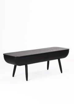 Coracle Bench with Storage, Blackened White Oak and Leather