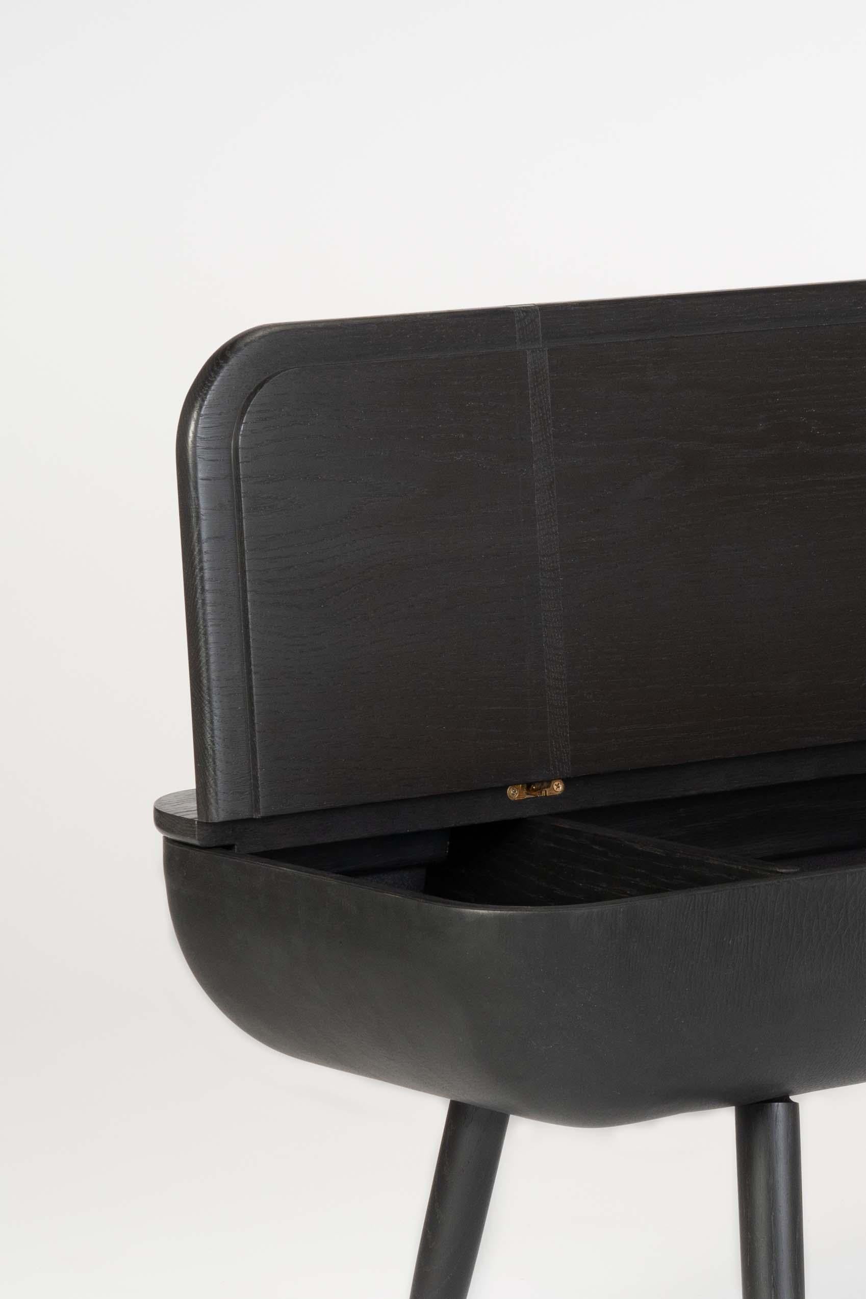 Canadese Panca Coracle con contenitore, Oak Oak bianco annerito e pelle in vendita