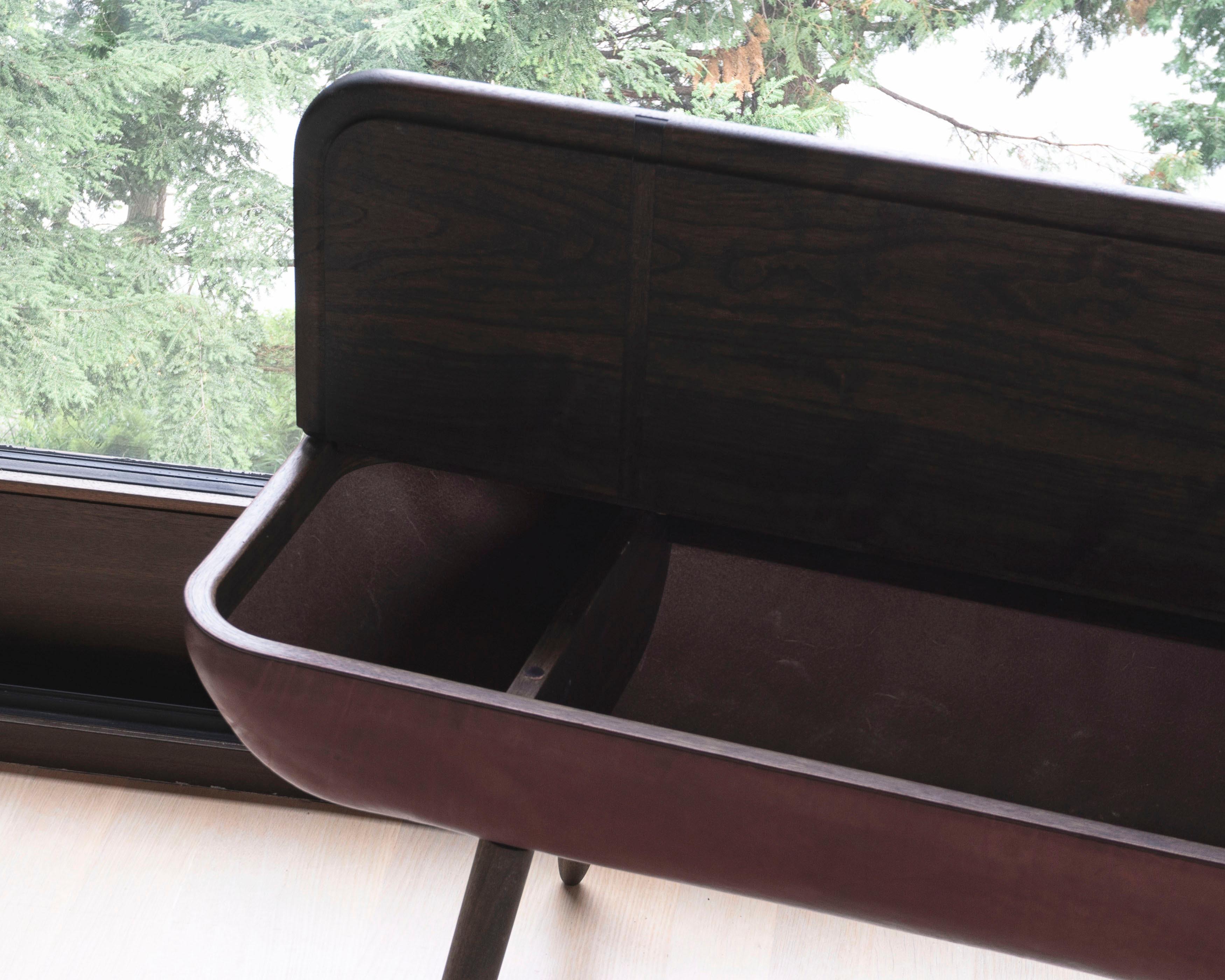Coracle Bench with Storage, Walnut and eco-friendly Vegetable Tanned Leather In New Condition For Sale In Hamilton, ON