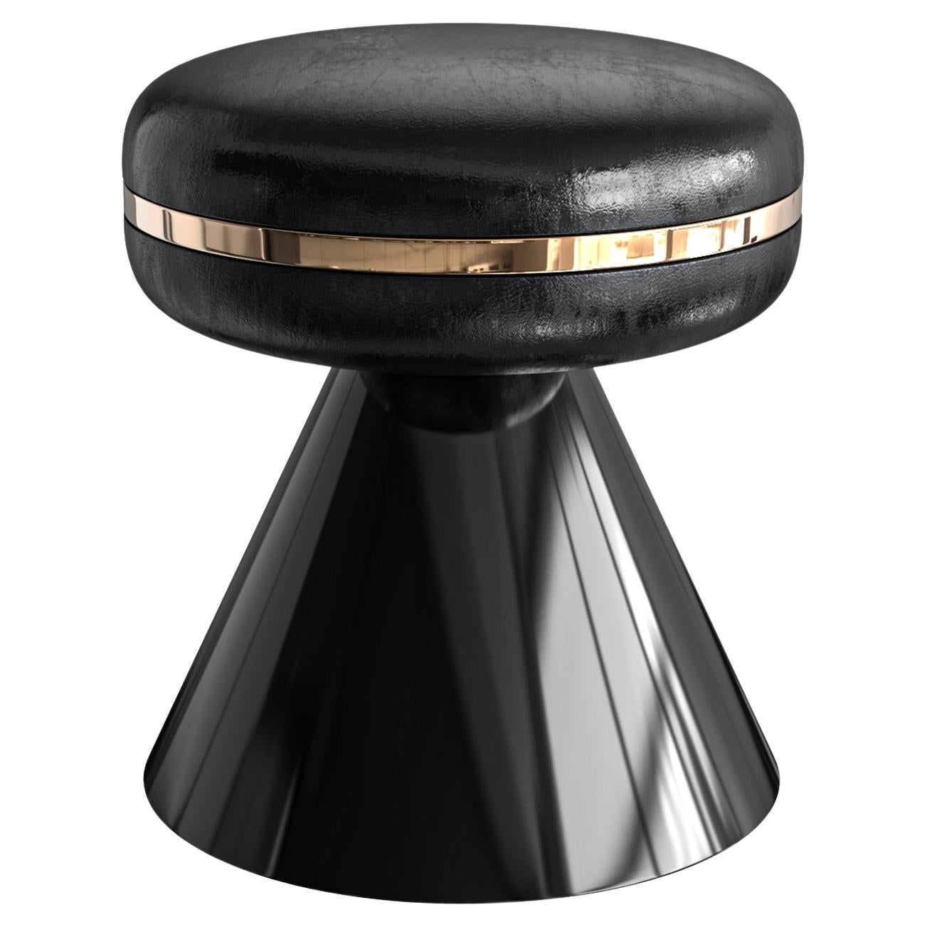"Coraggioso" Ottoman & Pouf with Stainless Steel and Bronze Details, Istanbul