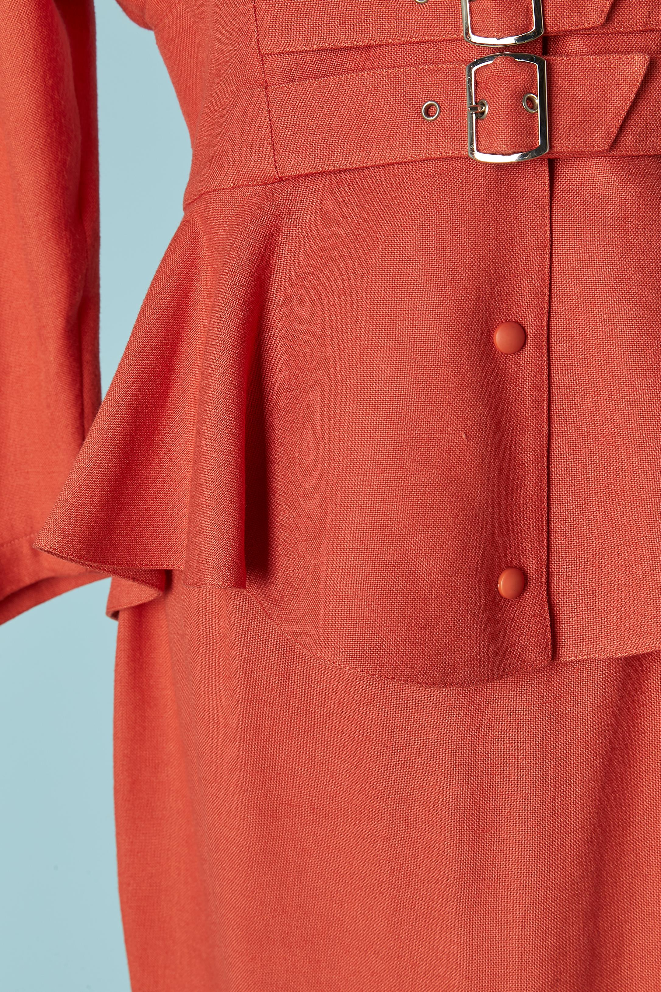 Rosso Gonna-suit in rayon e lino Corail Thierry Mugler in vendita