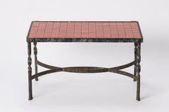 Couchtisch „Corail“ aus roten Keramikfliesen und Schmiedeeisen von Ferronerie d'Art – 1970er Jahre