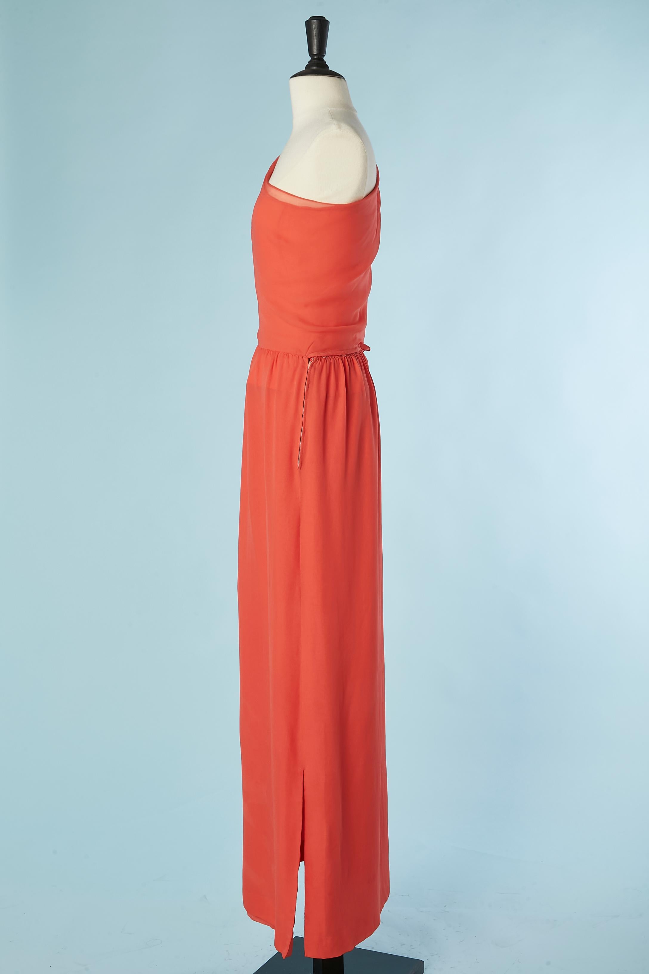 Corail silk chiffon evening dress with cape and beadwork Givenchy Reproduction  For Sale 7