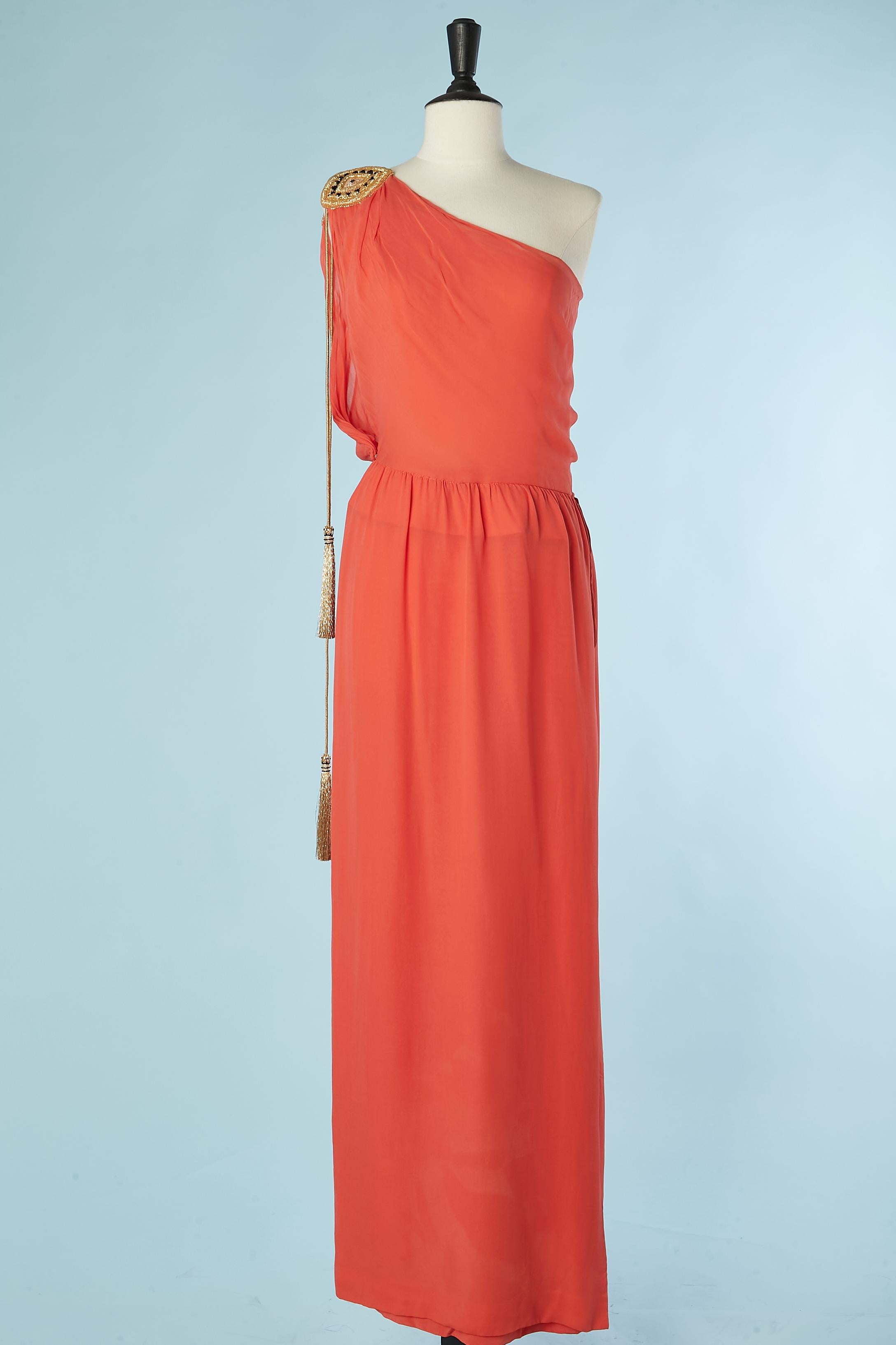 Corail silk chiffon evening dress with cape and beadwork Givenchy Reproduction  For Sale 3