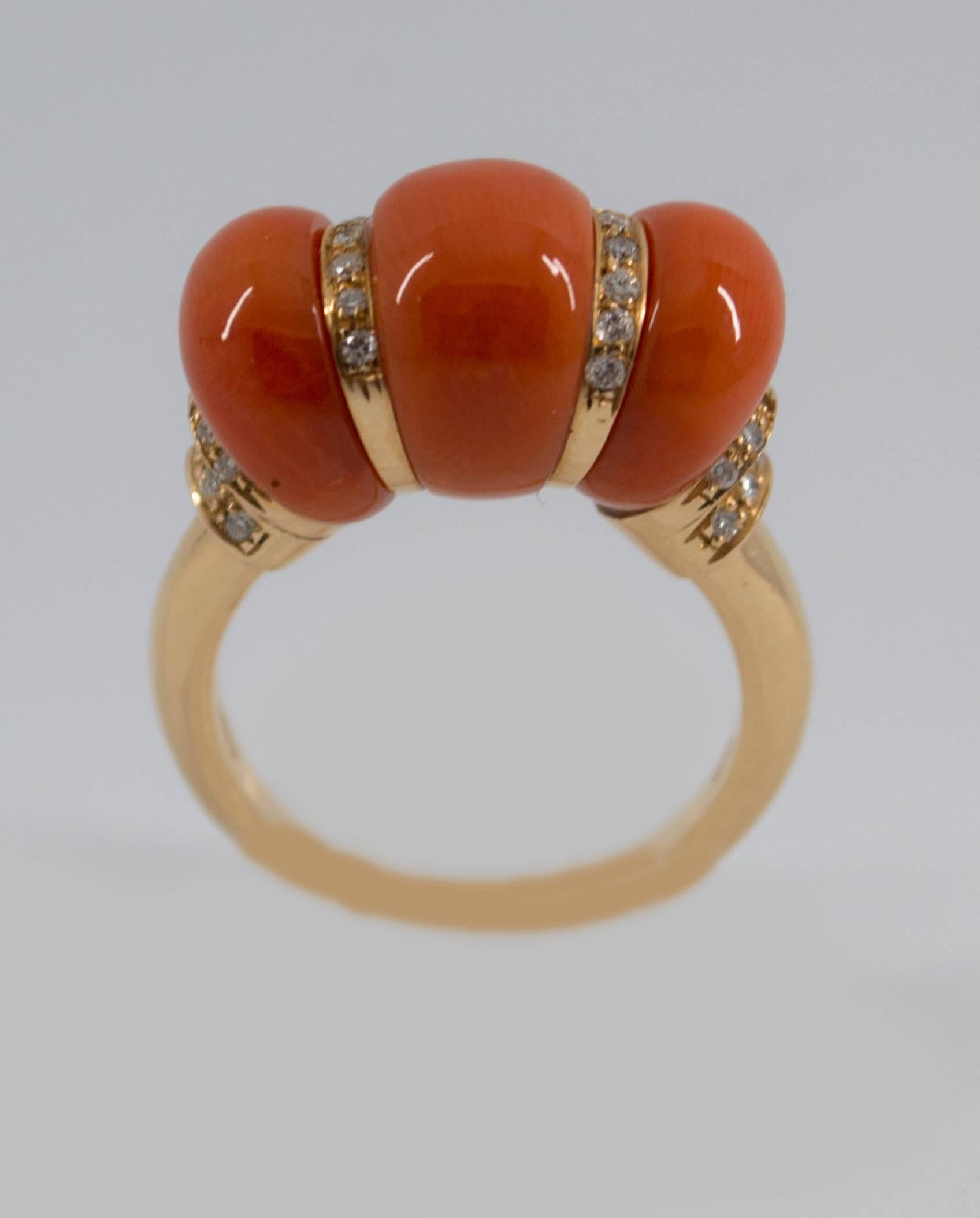 Renaissance Coral 0.35 Carat Diamond Yellow Gold Cocktail Ring