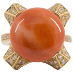 Coral 0.60 Carat Diamond Yellow Gold Cocktail Ring