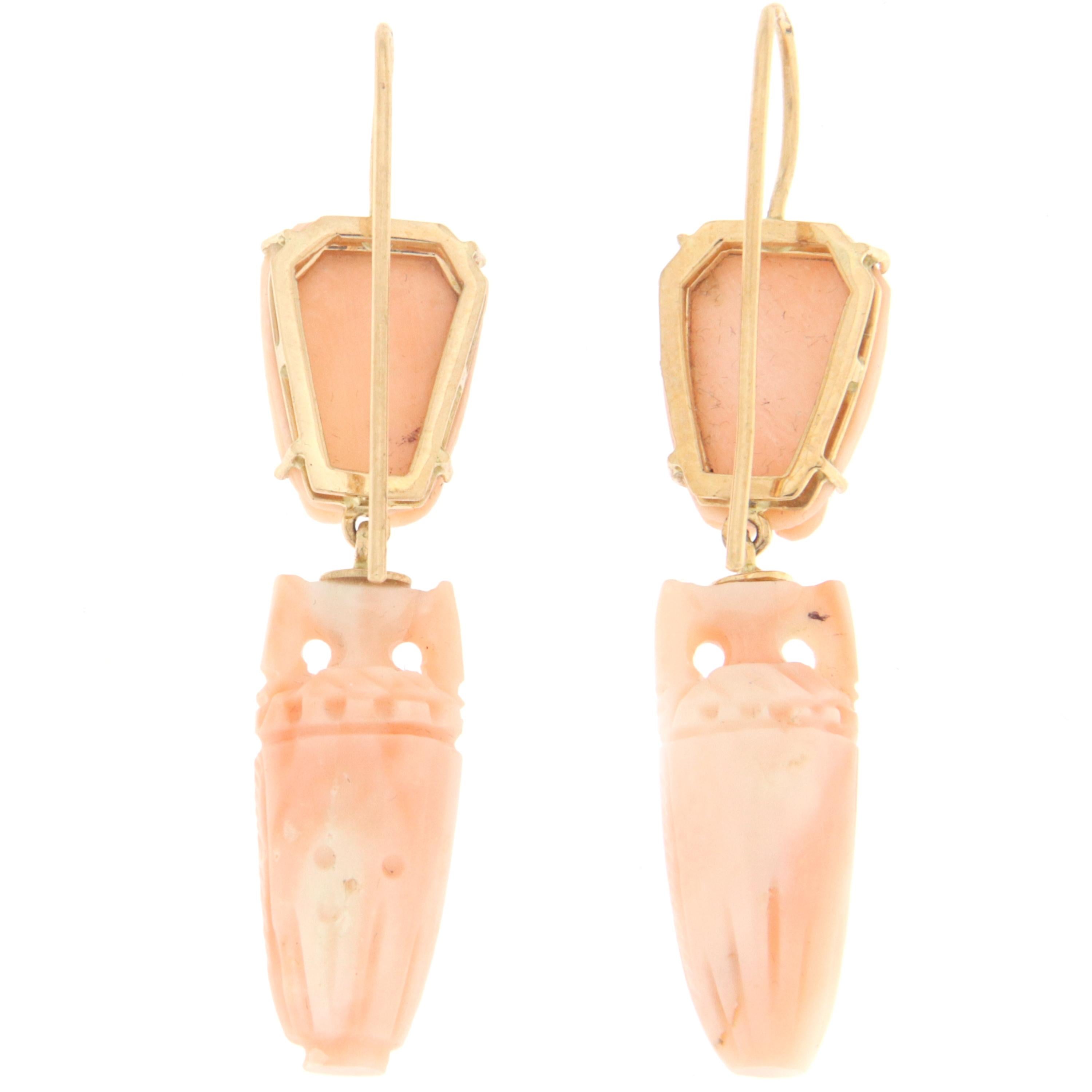 Artisan Coral 14 Karat Yellow Gold Anchors Drop Earrings For Sale