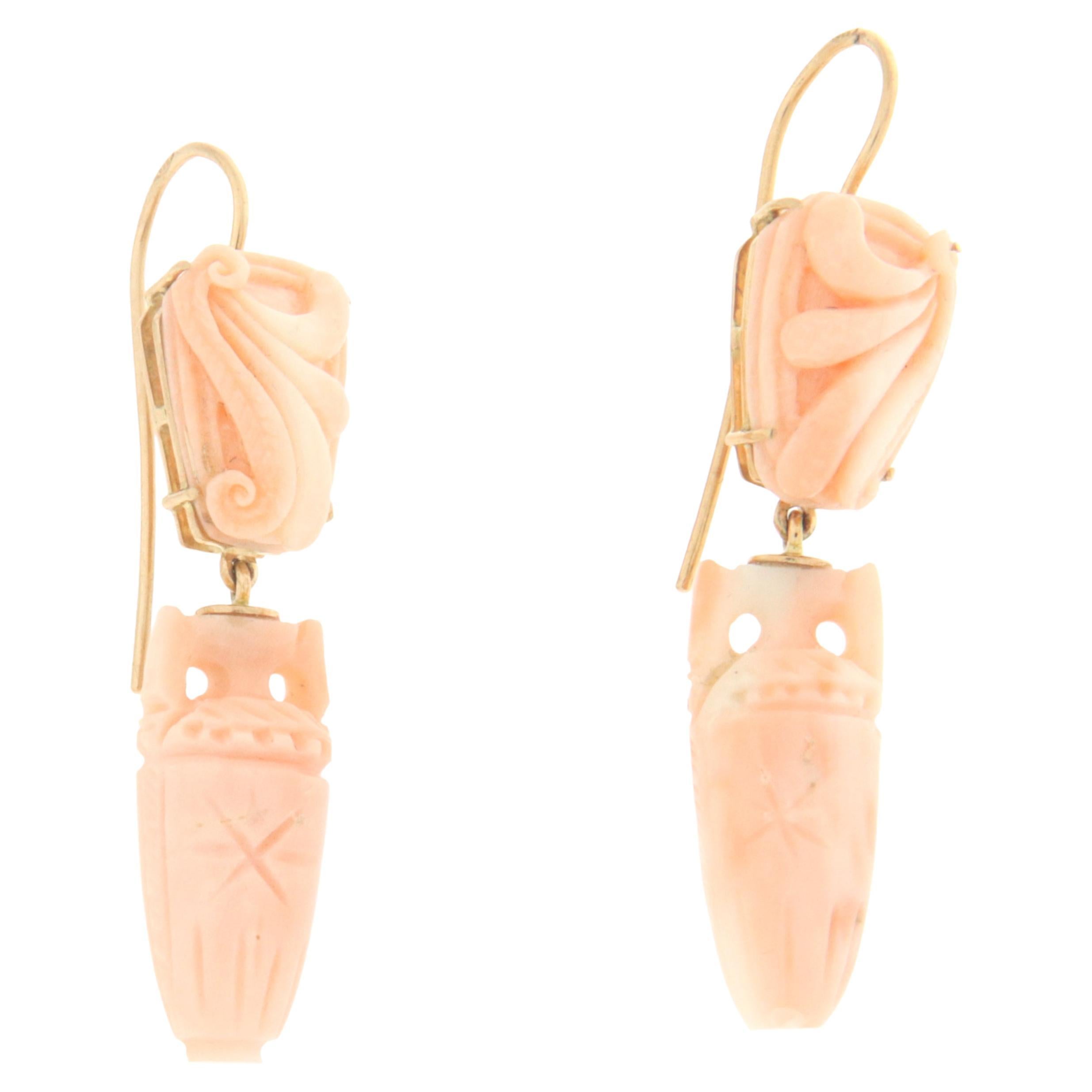 Coral 14 Karat Yellow Gold Anchors Drop Earrings For Sale