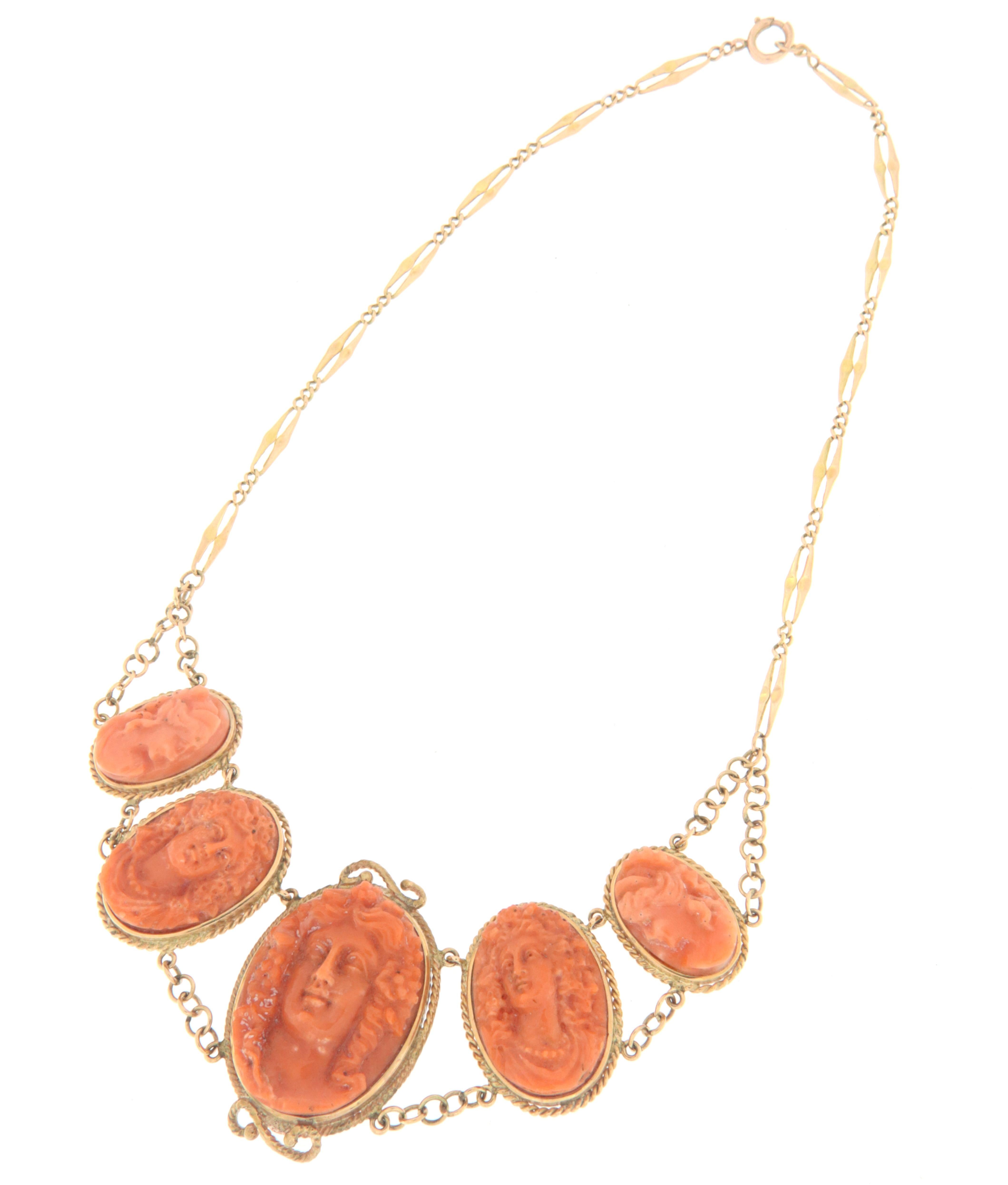 Artisan Coral 14 Karat Yellow Gold Choker Necklace For Sale