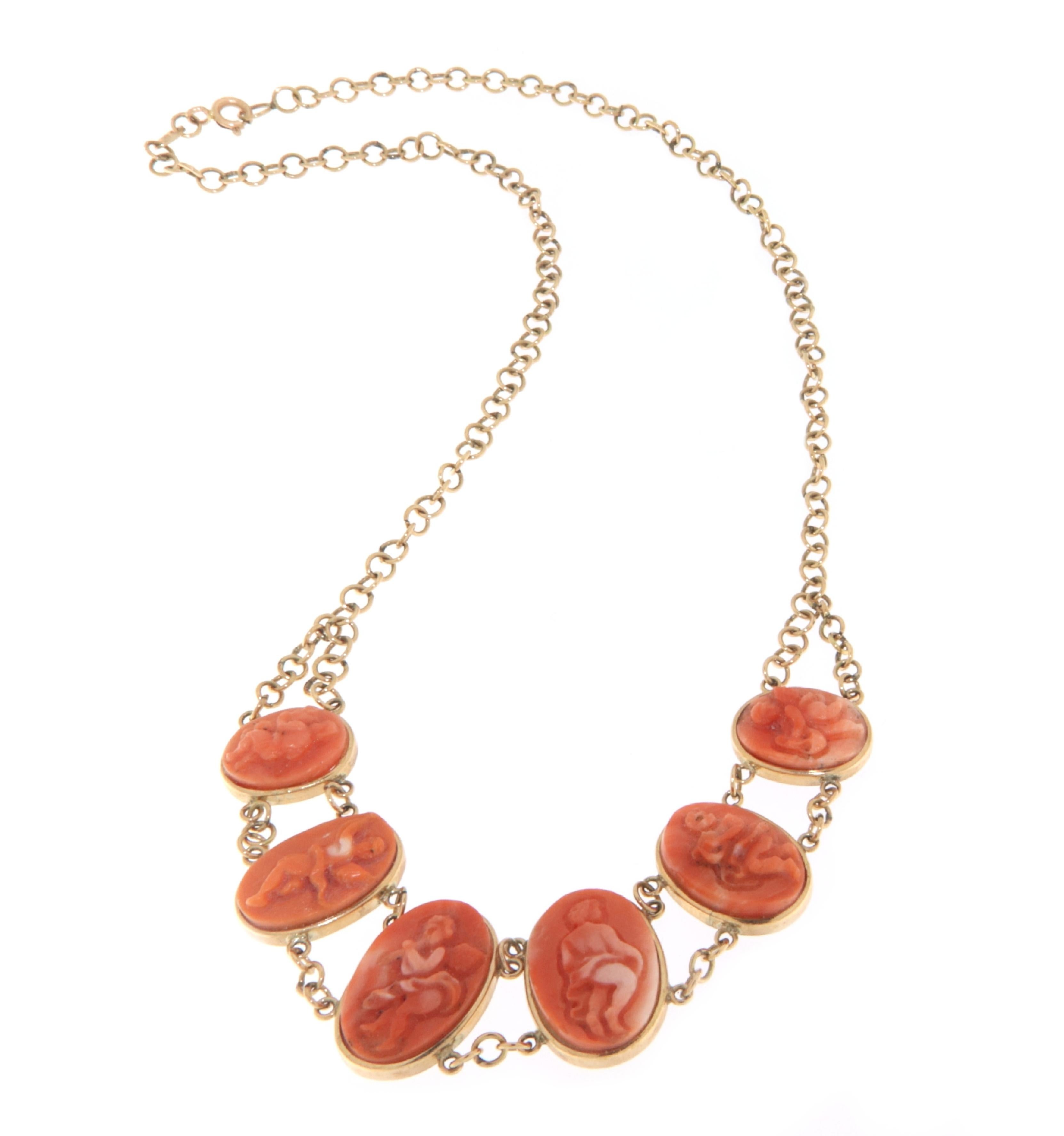 Artisan Coral 14 Karat Yellow Gold Choker Necklace For Sale