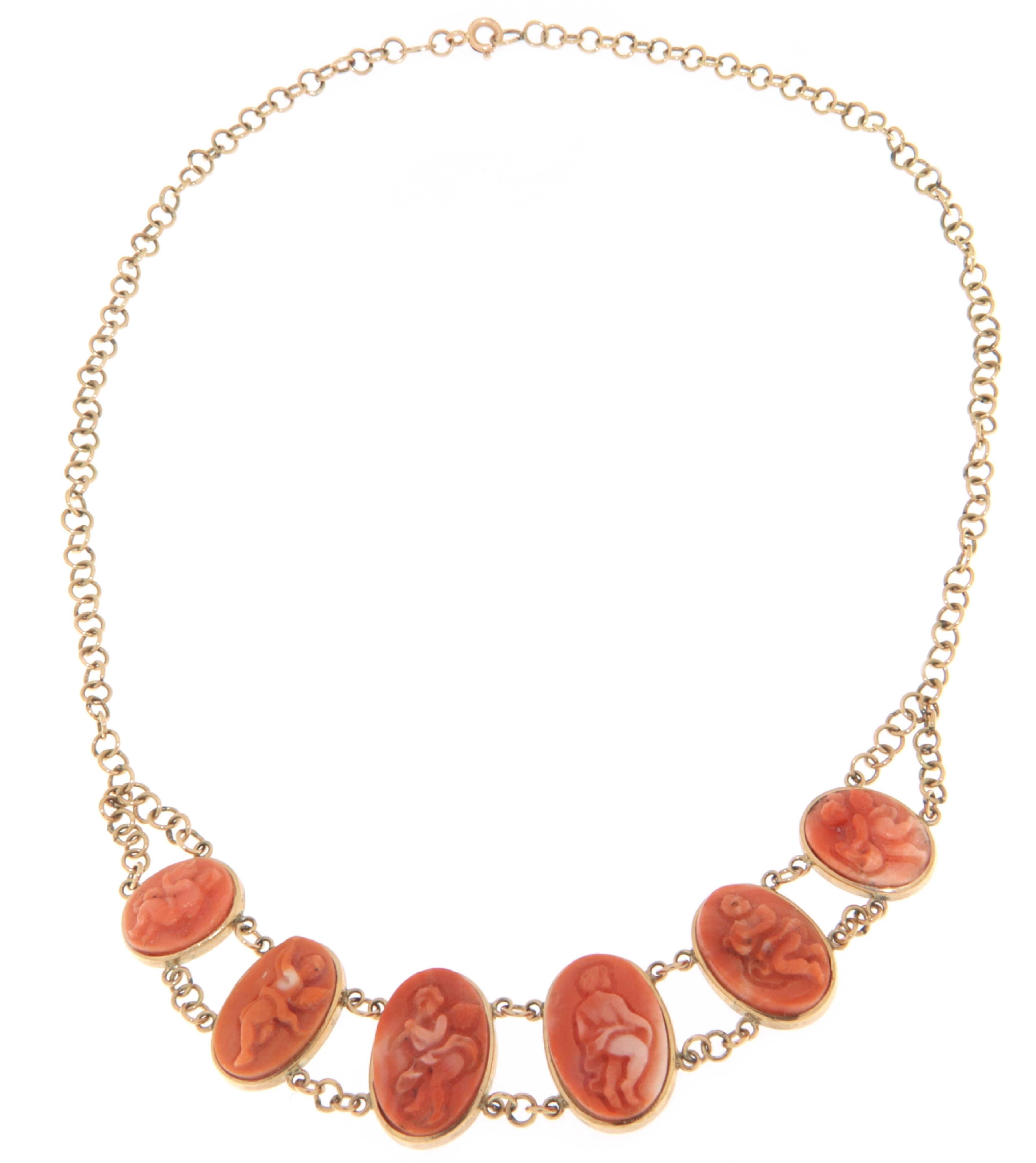 Coral 14 Karat Yellow Gold Choker Necklace In New Condition For Sale In Marcianise, IT