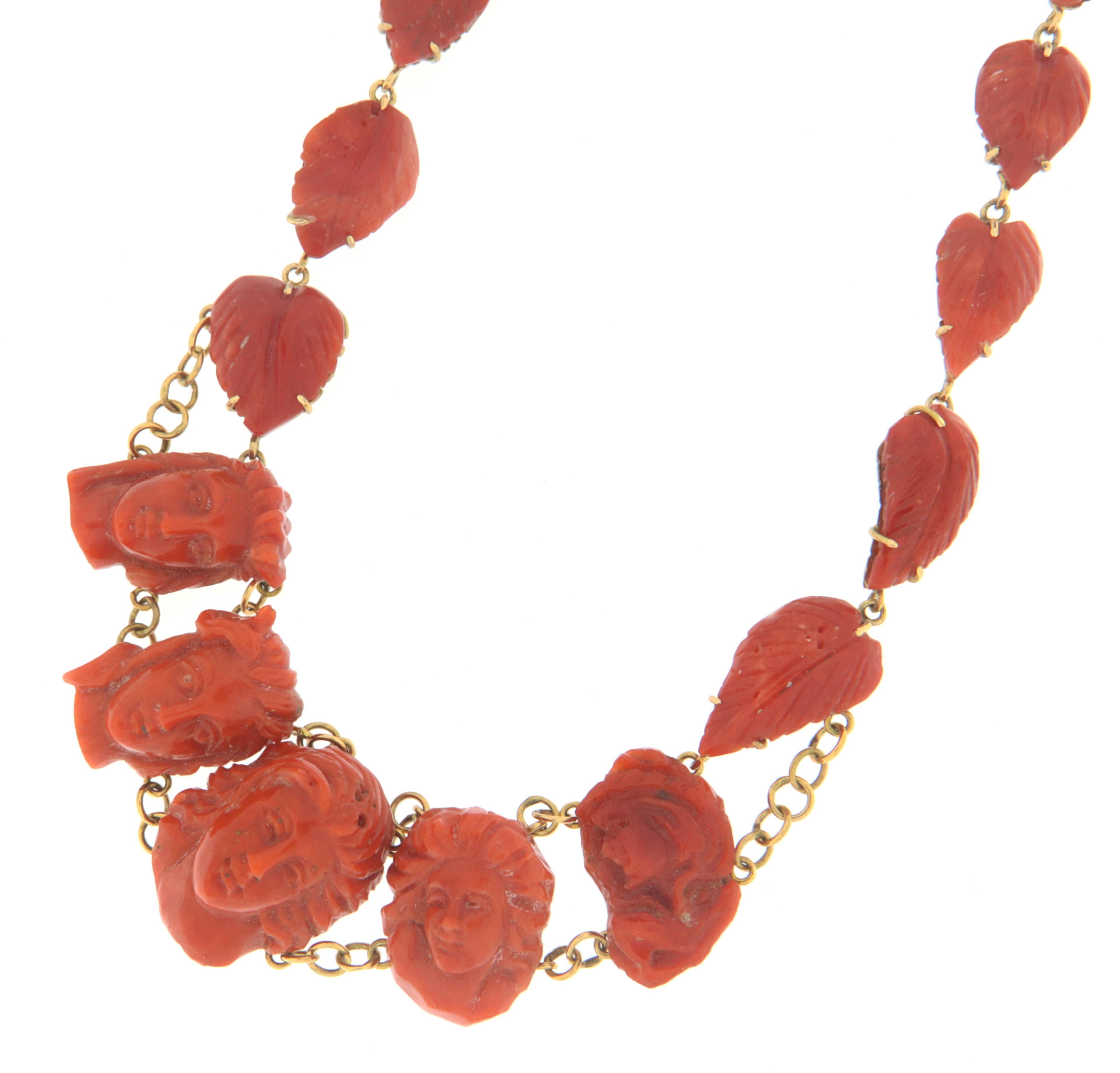 Koralle 14 Karat Gelbgold Choker-Halskette Damen im Angebot