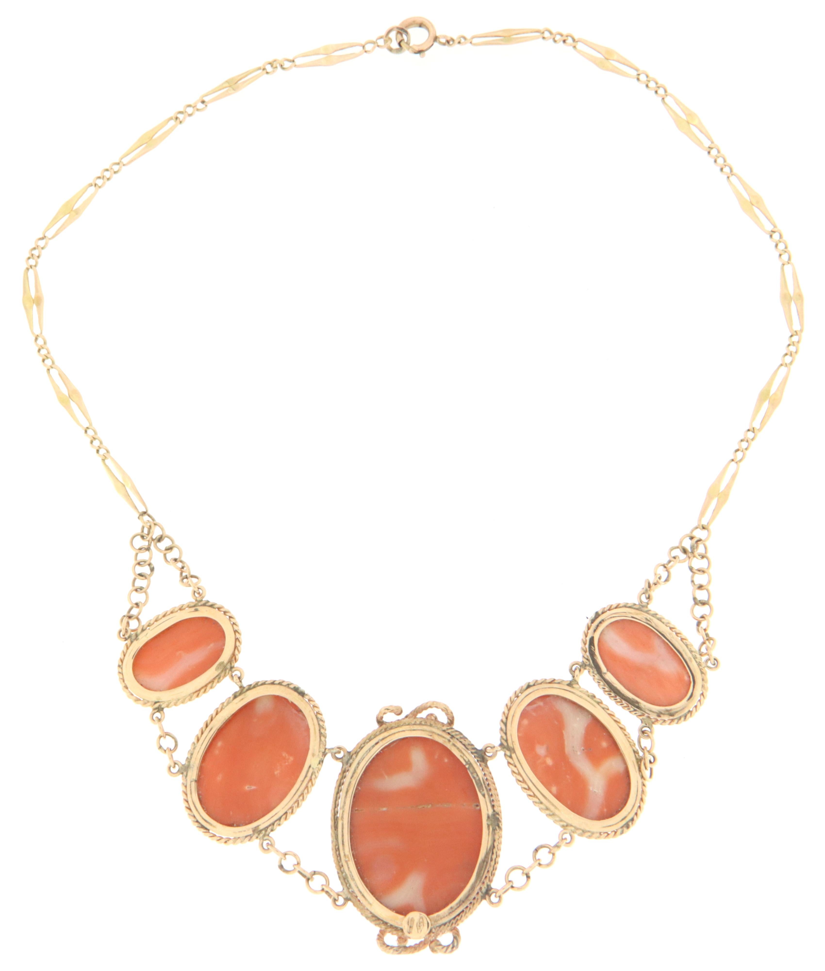 Women's Coral 14 Karat Yellow Gold Choker Necklace For Sale
