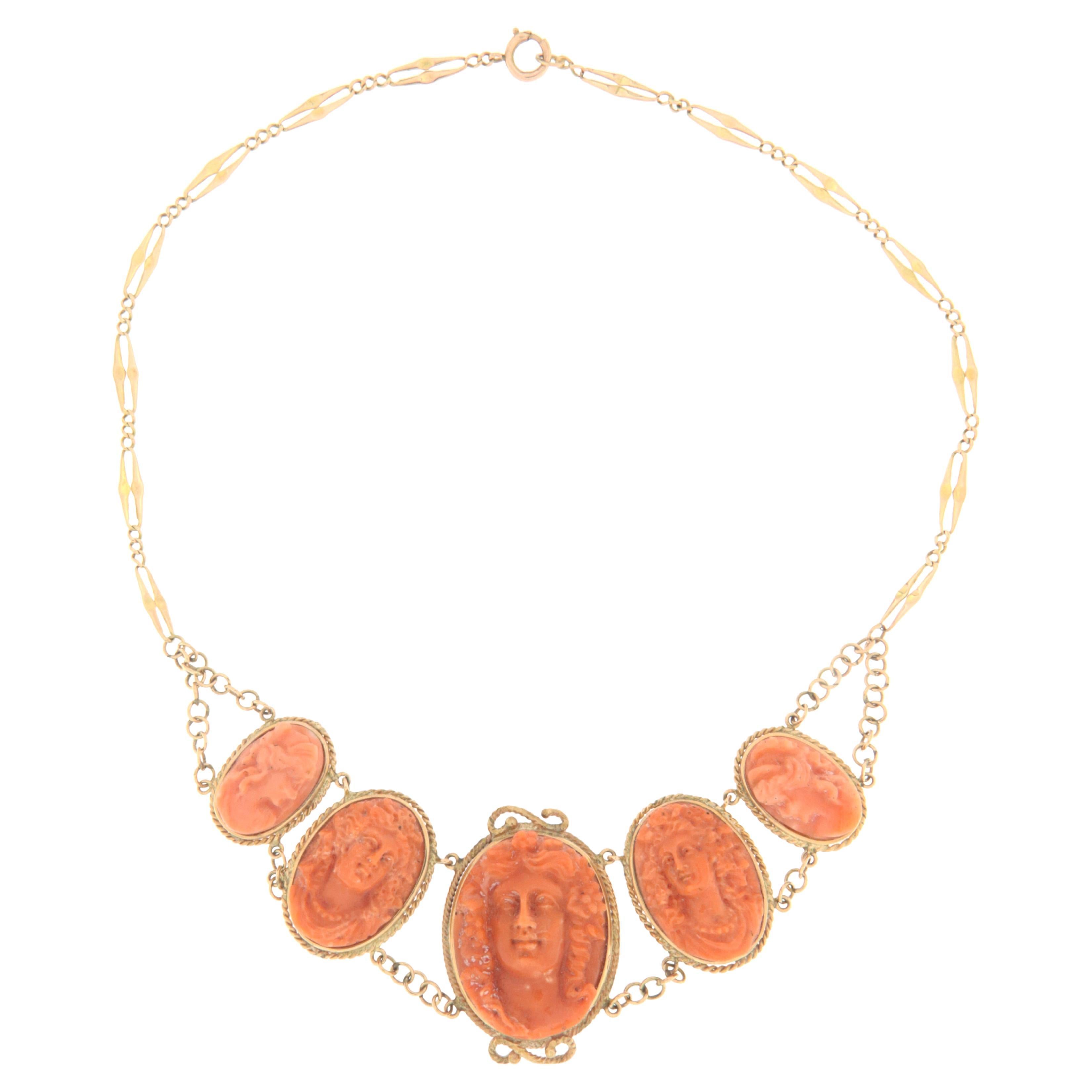 Coral 14 Karat Yellow Gold Choker Necklace For Sale