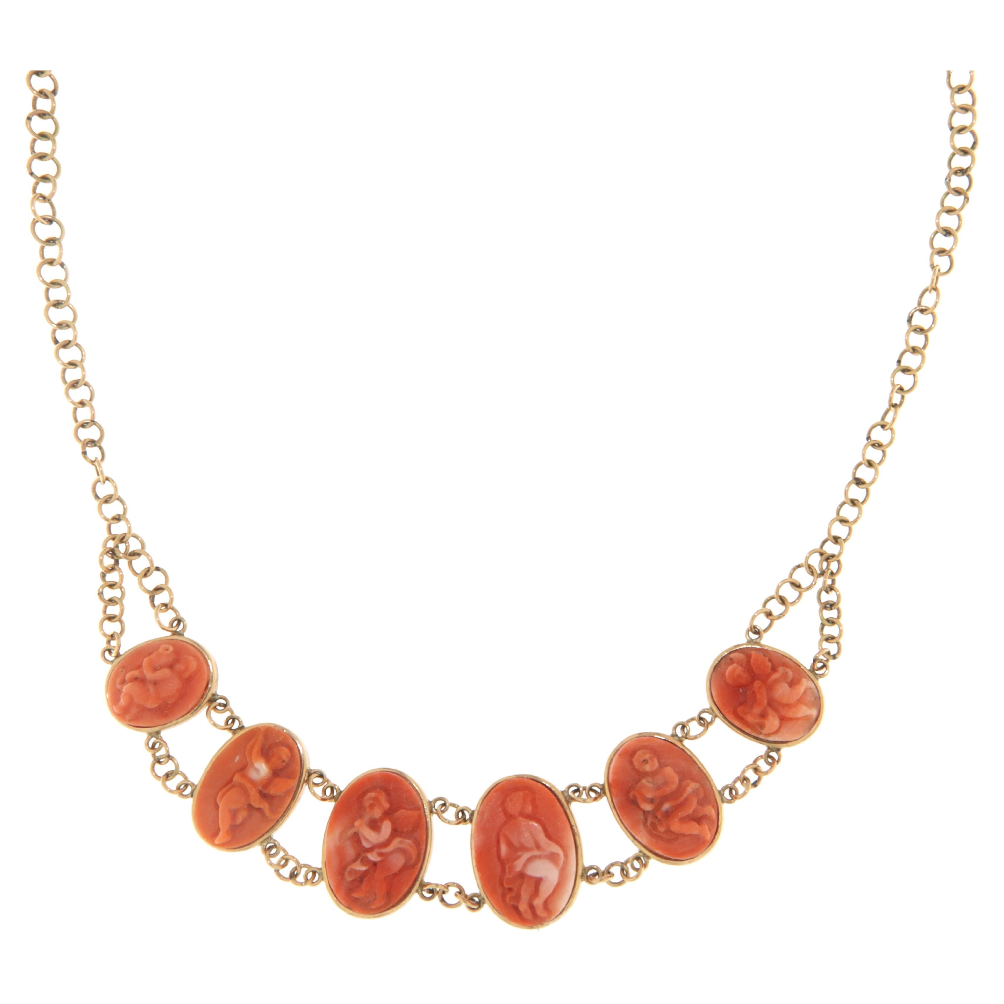 Coral 14 Karat Yellow Gold Choker Necklace For Sale