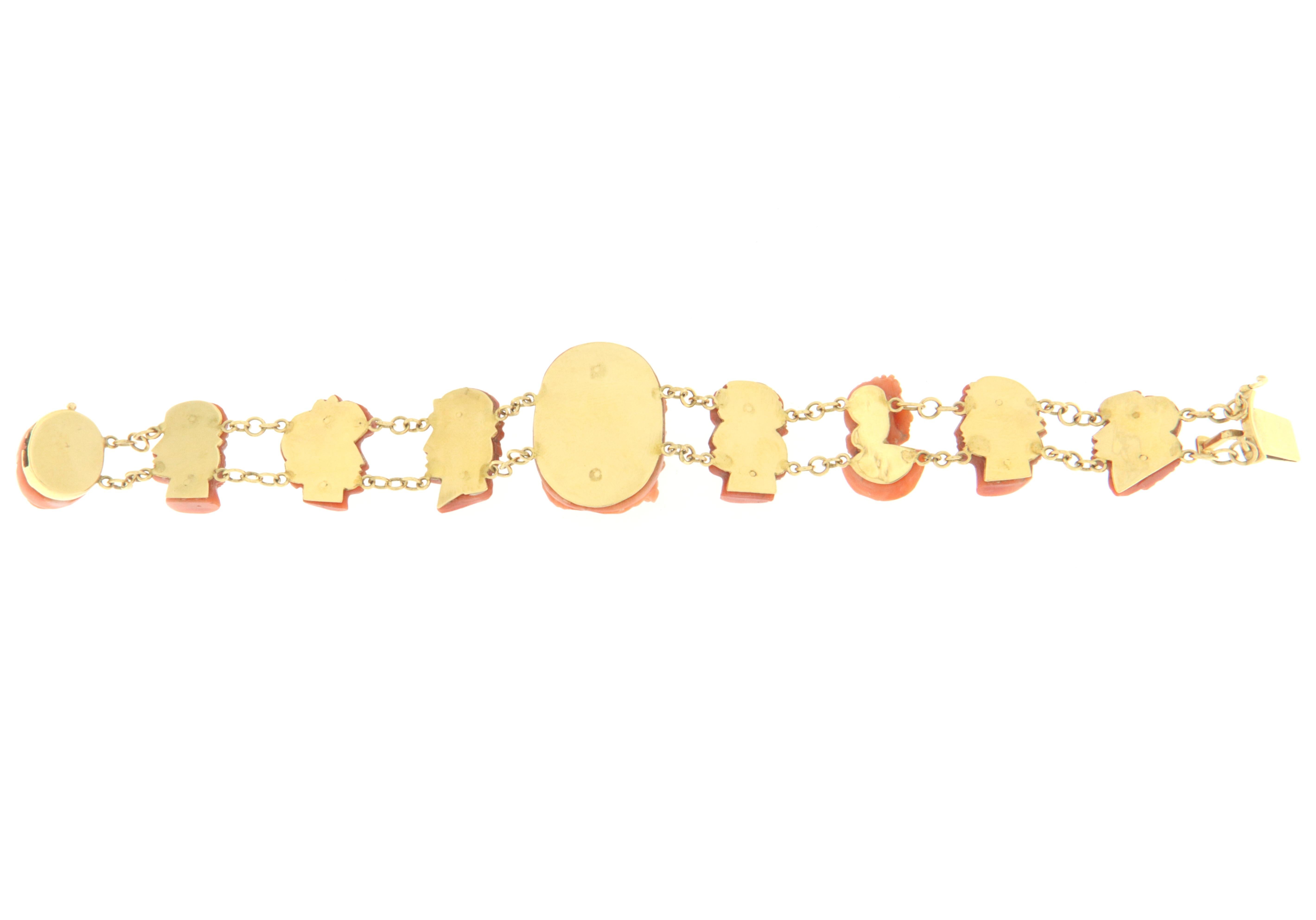 Mixed Cut Coral 14 Karat Yellow Gold Cuff Bracelet For Sale