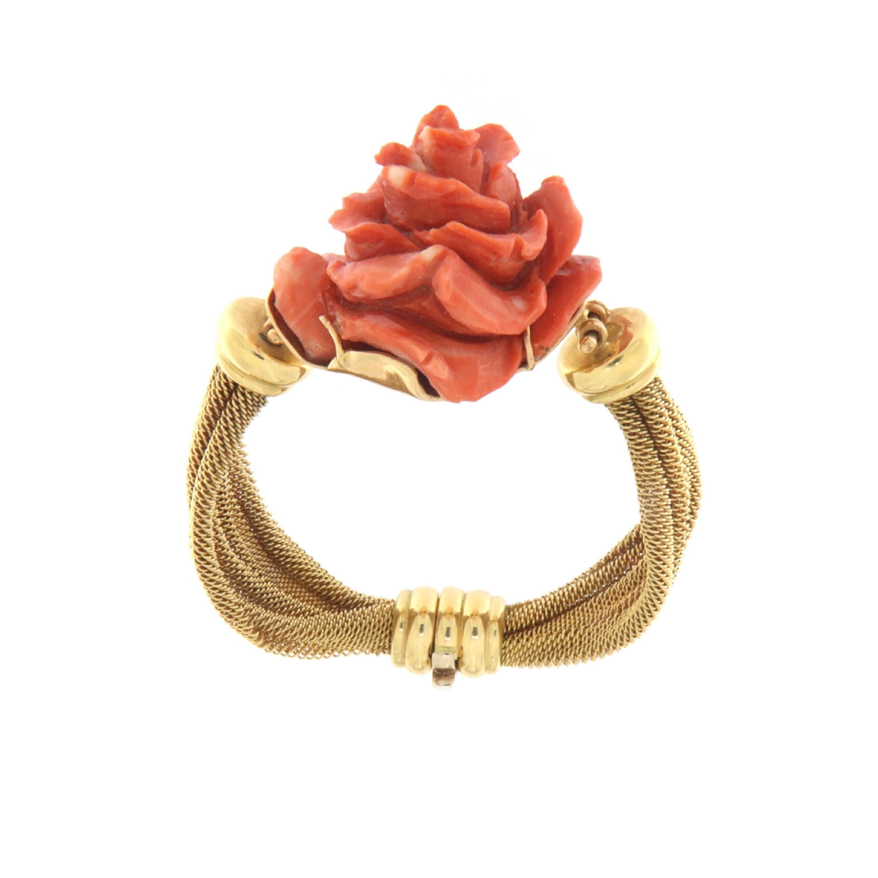 Coral 14 Karat Yellow Gold Cuff Bracelet In New Condition For Sale In Marcianise, IT