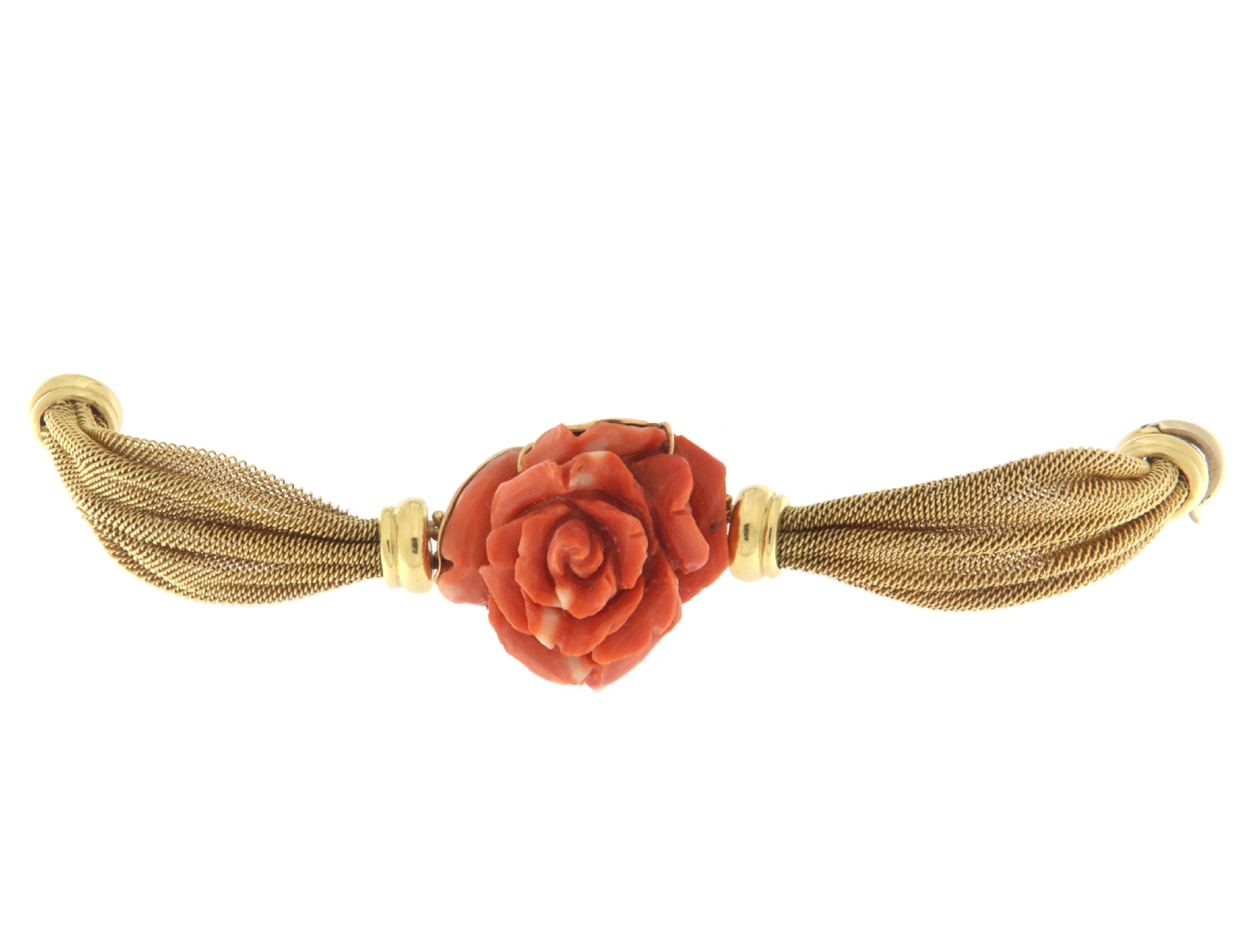 Women's Coral 14 Karat Yellow Gold Cuff Bracelet For Sale