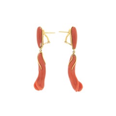 Artisan 14kt Yellow Gold Coral Tulip Drop Earrings, Italy, 1980s