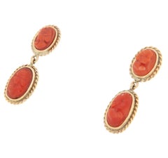 Coral 14 Karat Yellow Gold Drop Earrings