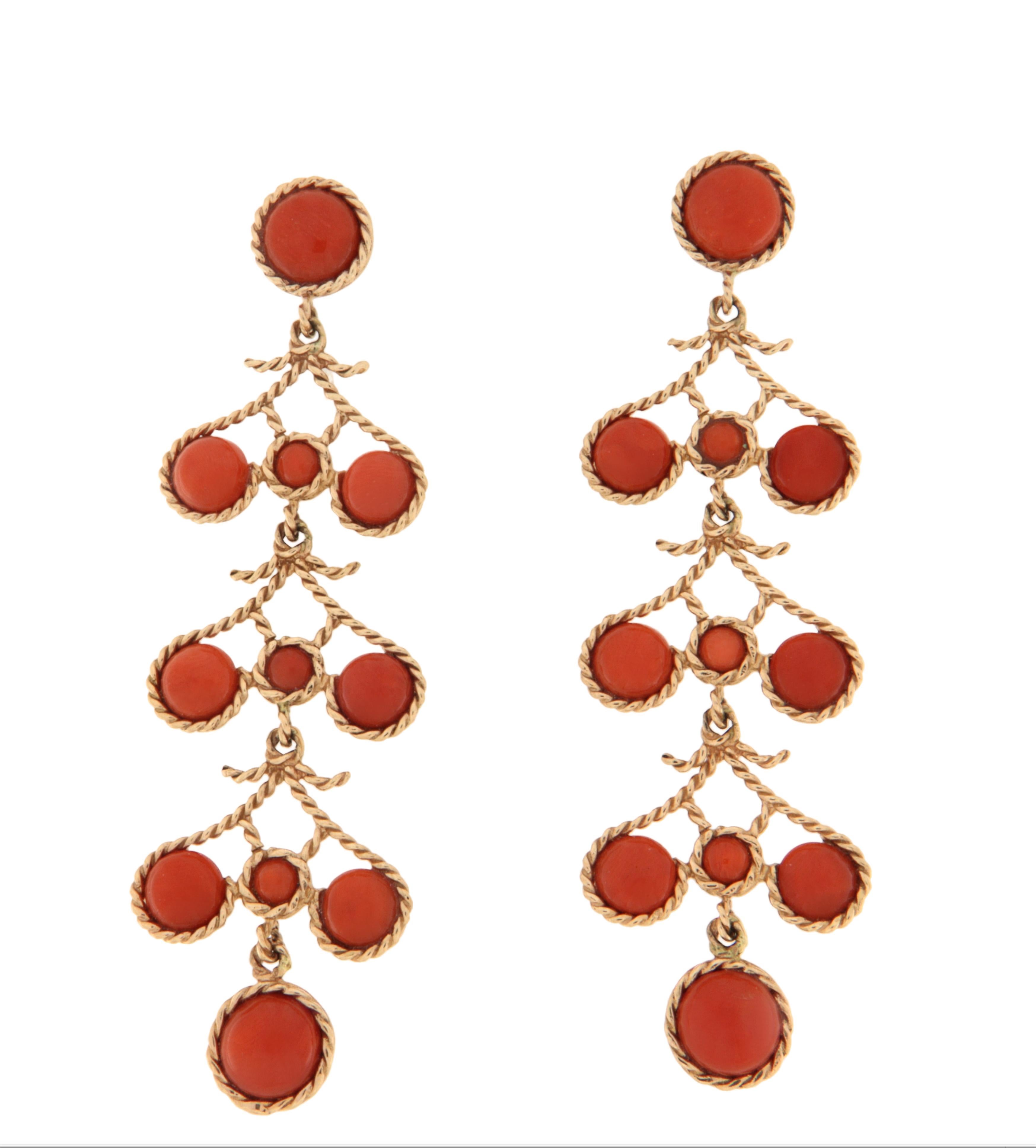 De las mujeres Pendientes de gota de coral de oro amarillo de 14 quilates en venta