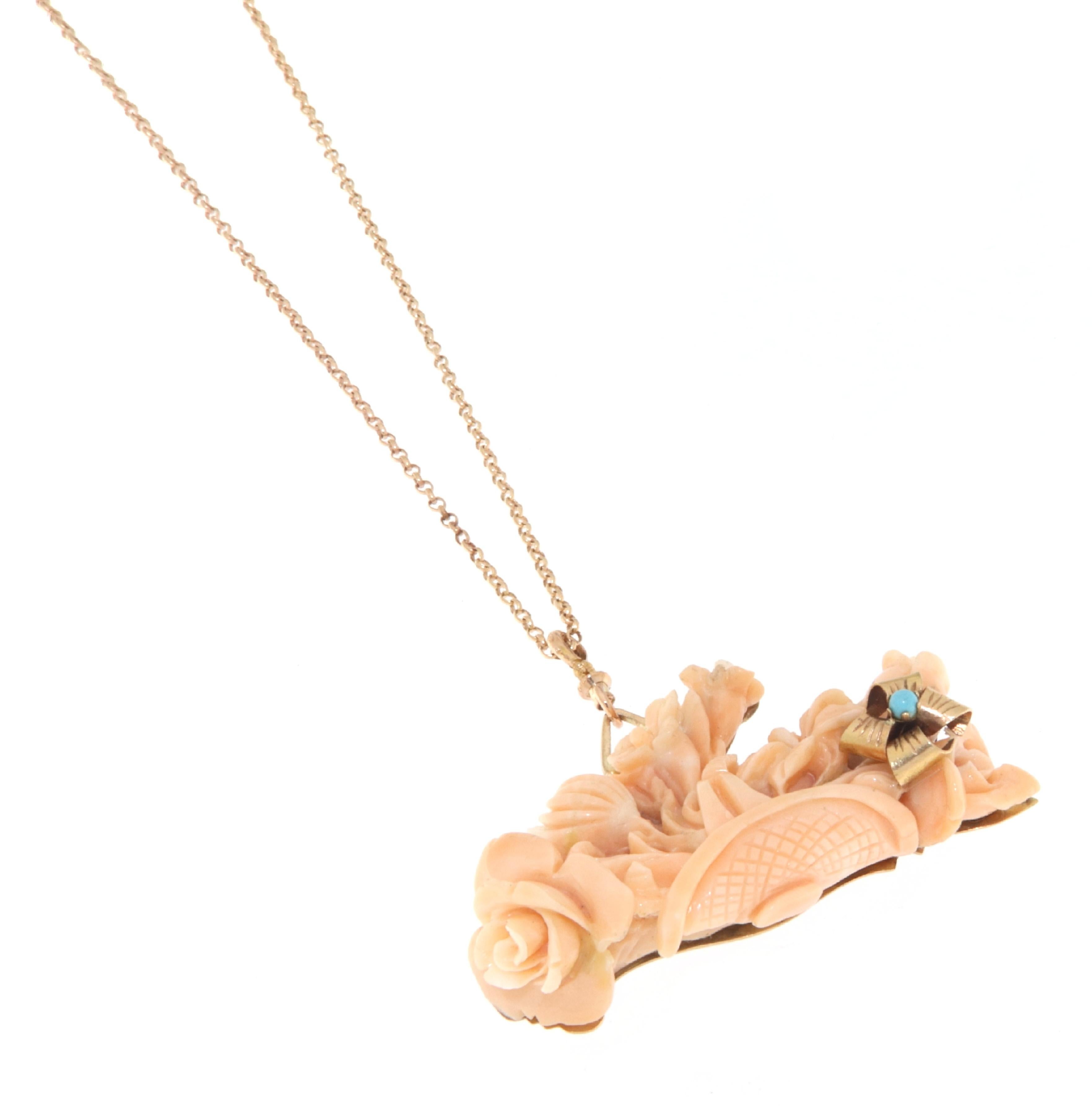 Coral 14 Karat Yellow Gold Pendant Necklace In New Condition For Sale In Marcianise, IT