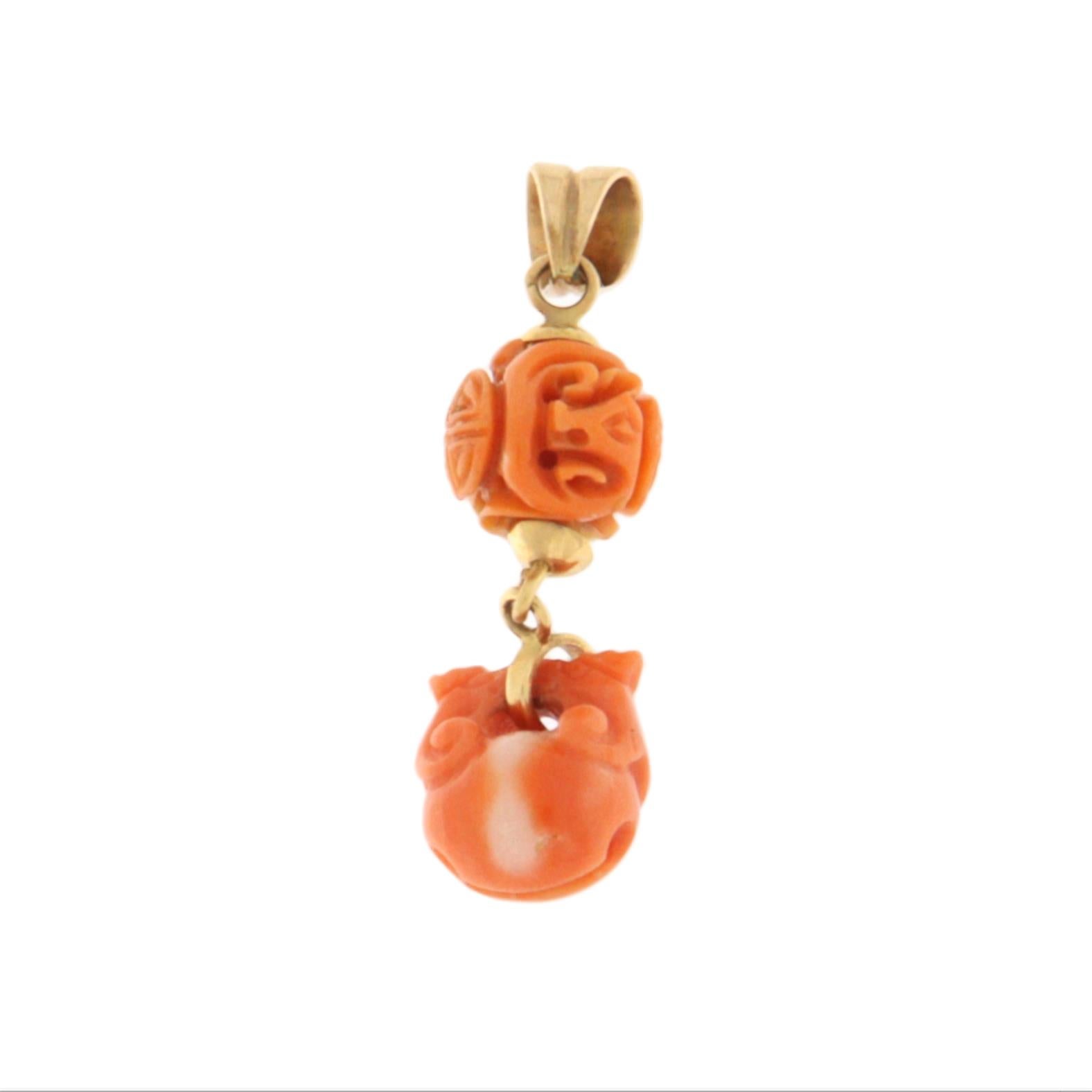 Collier à pendentif en or jaune 14 carats et corail Neuf - En vente à Marcianise, IT