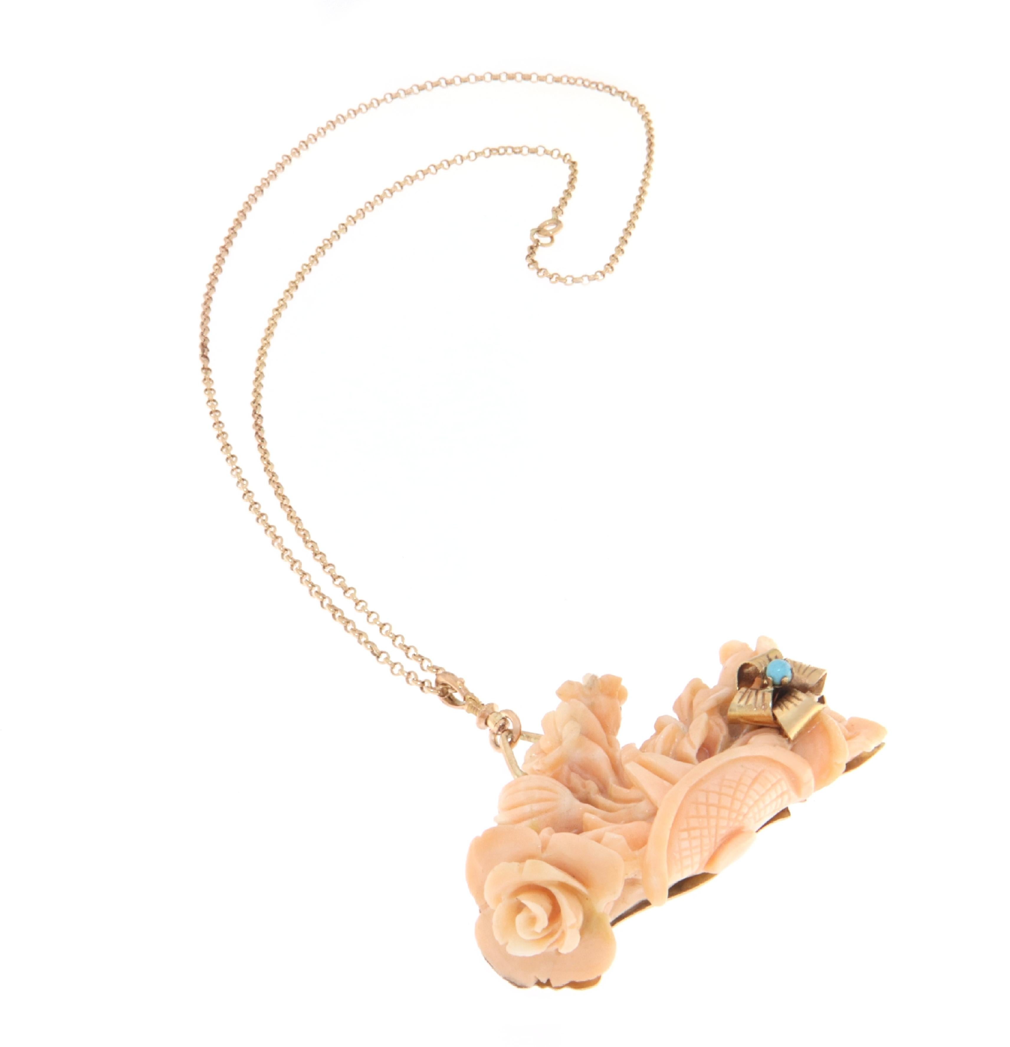 Coral 14 Karat Yellow Gold Pendant Necklace For Sale 2