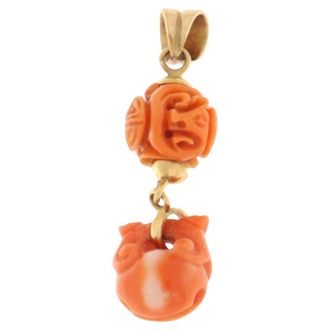 Collar Colgante Coral 14 Kilates Oro Amarillo