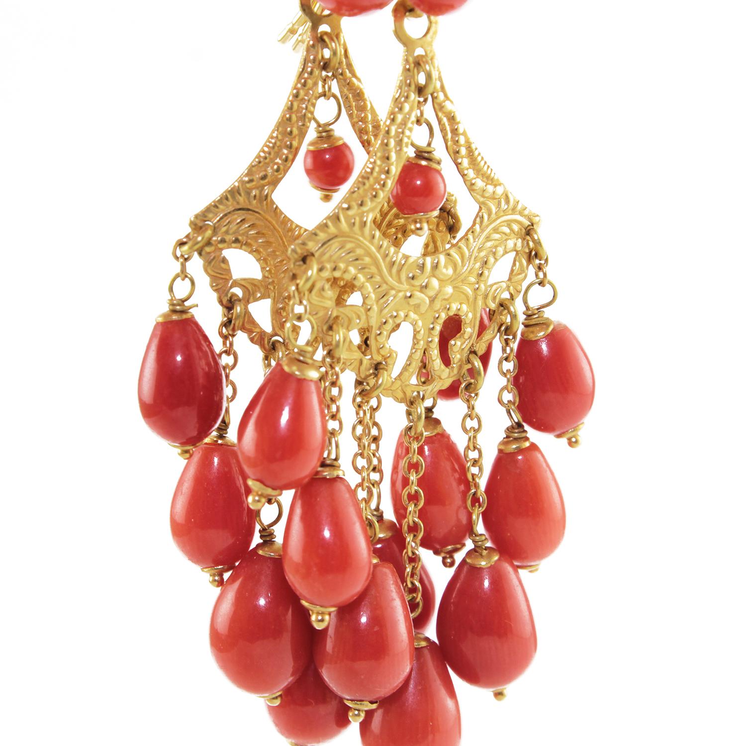 coral chandelier earrings