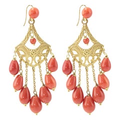 Coral 18 Karat Gold Chandelier Earrings