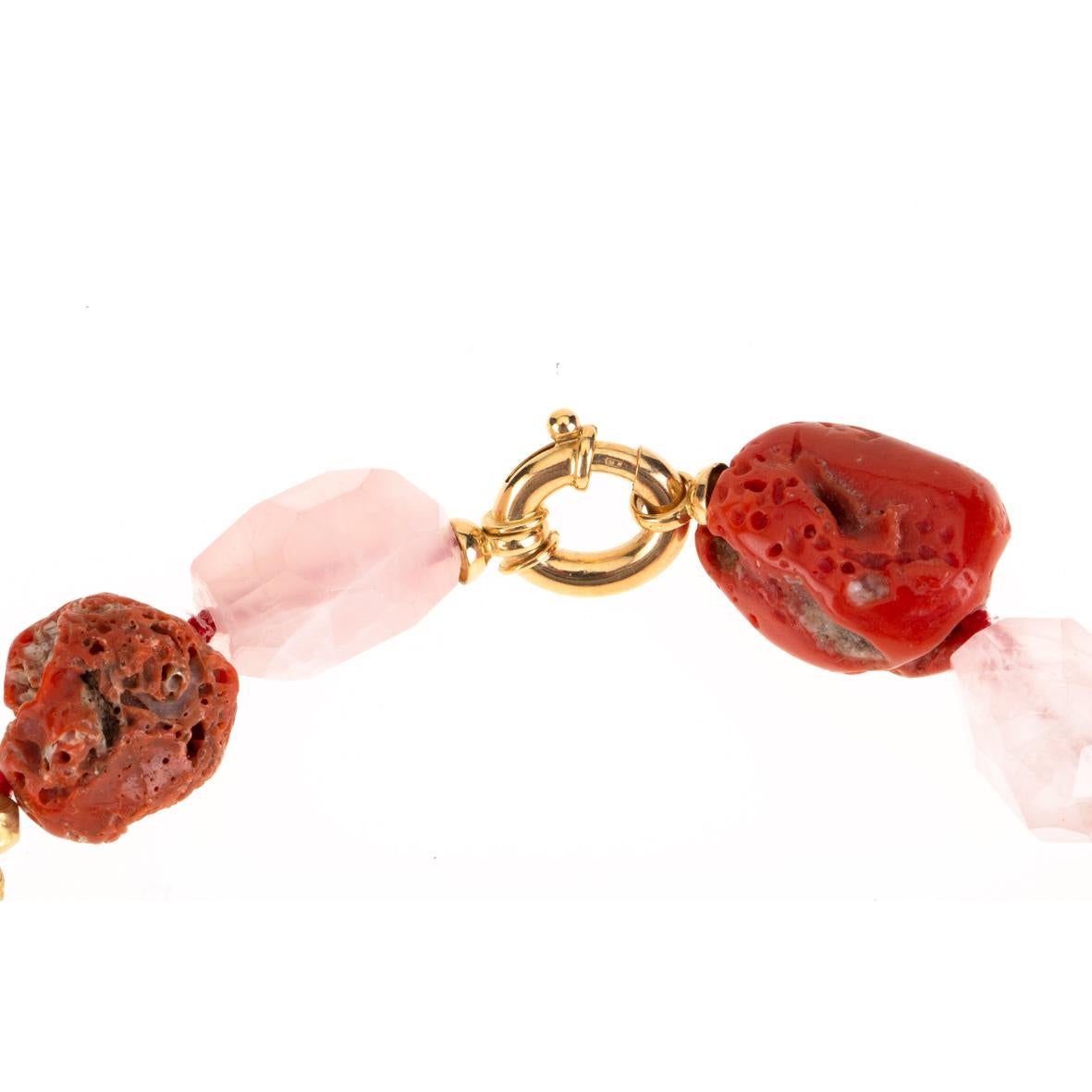 Bead Coral 18 Karat Gold Citrine Rose Quartz Necklace For Sale